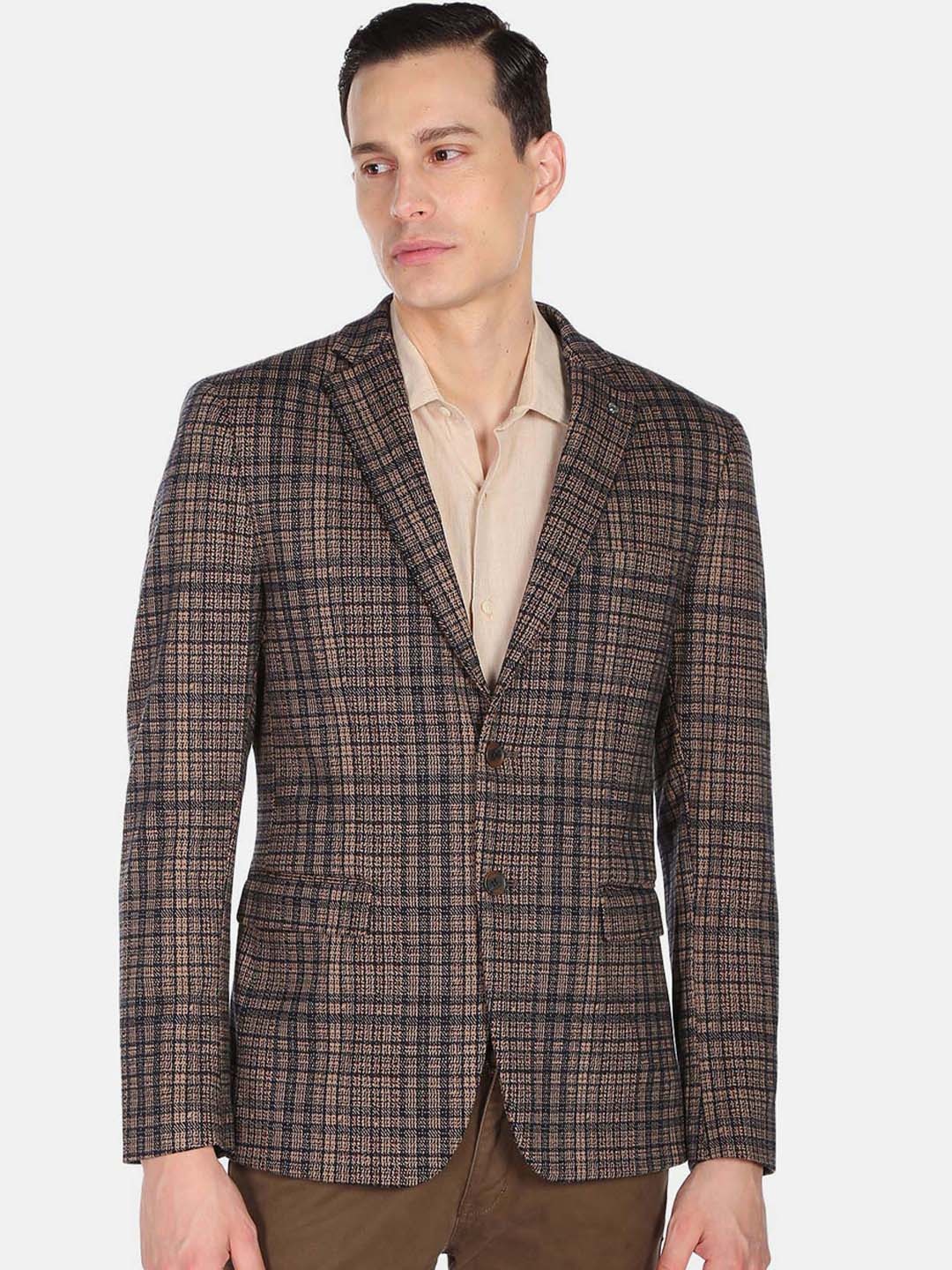

Arrow Men Brown Checked Single-Breasted Formal Blazer