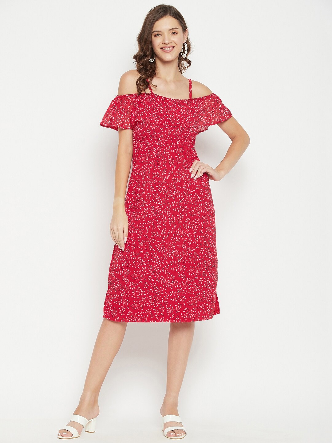 

Color Cocktail Red Floral Georgette Dress