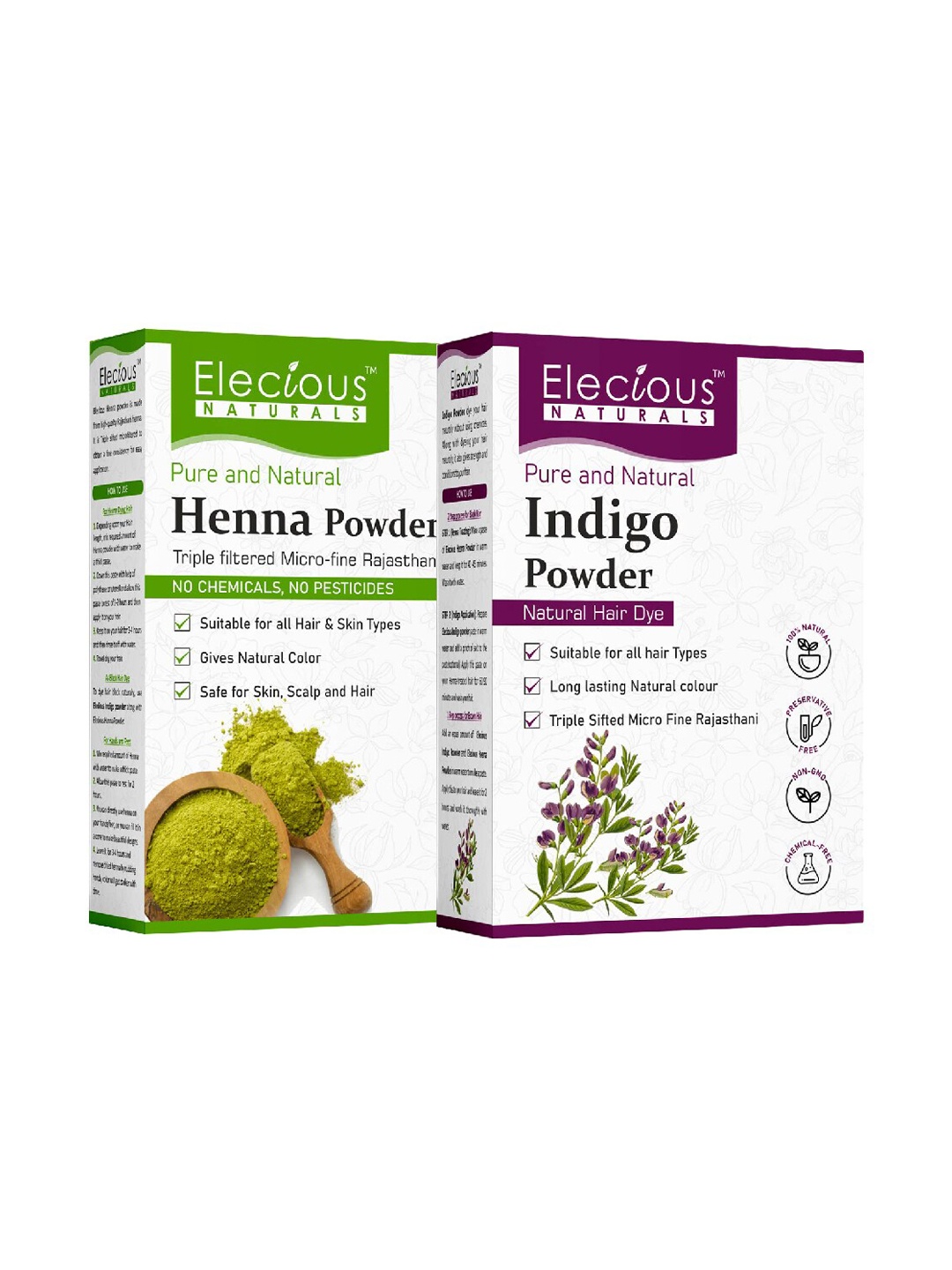 

Elecious Set Of 2 Naturals Indigo Powder and Henna Powder 40gm, Green