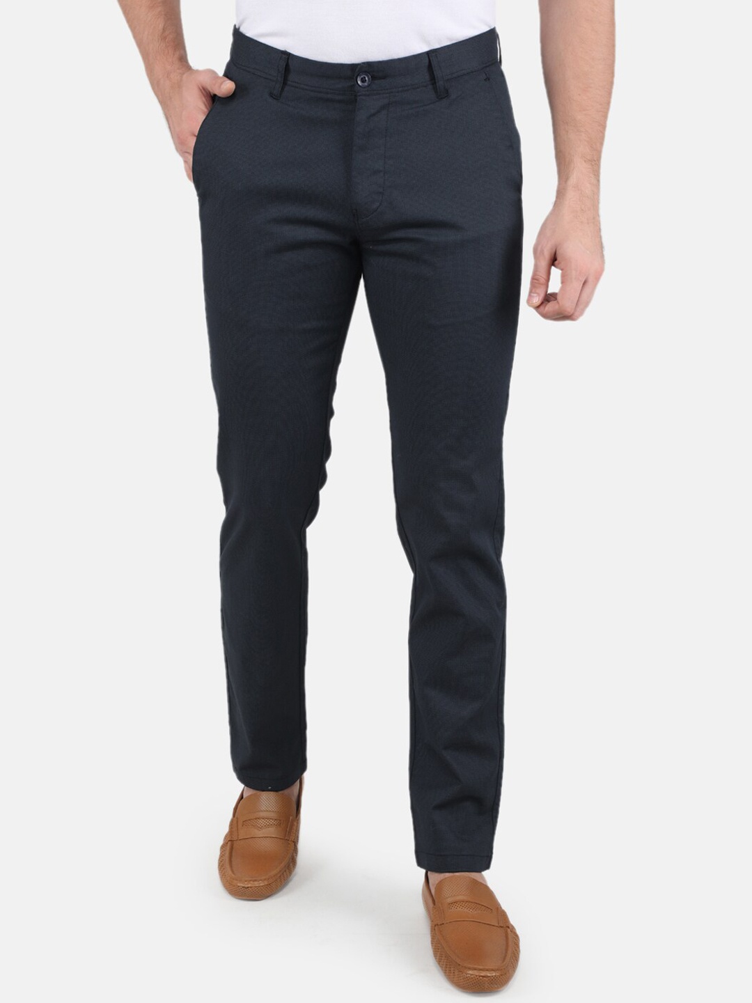 

Monte Carlo Men Navy Blue Smart Slim Fit Trousers