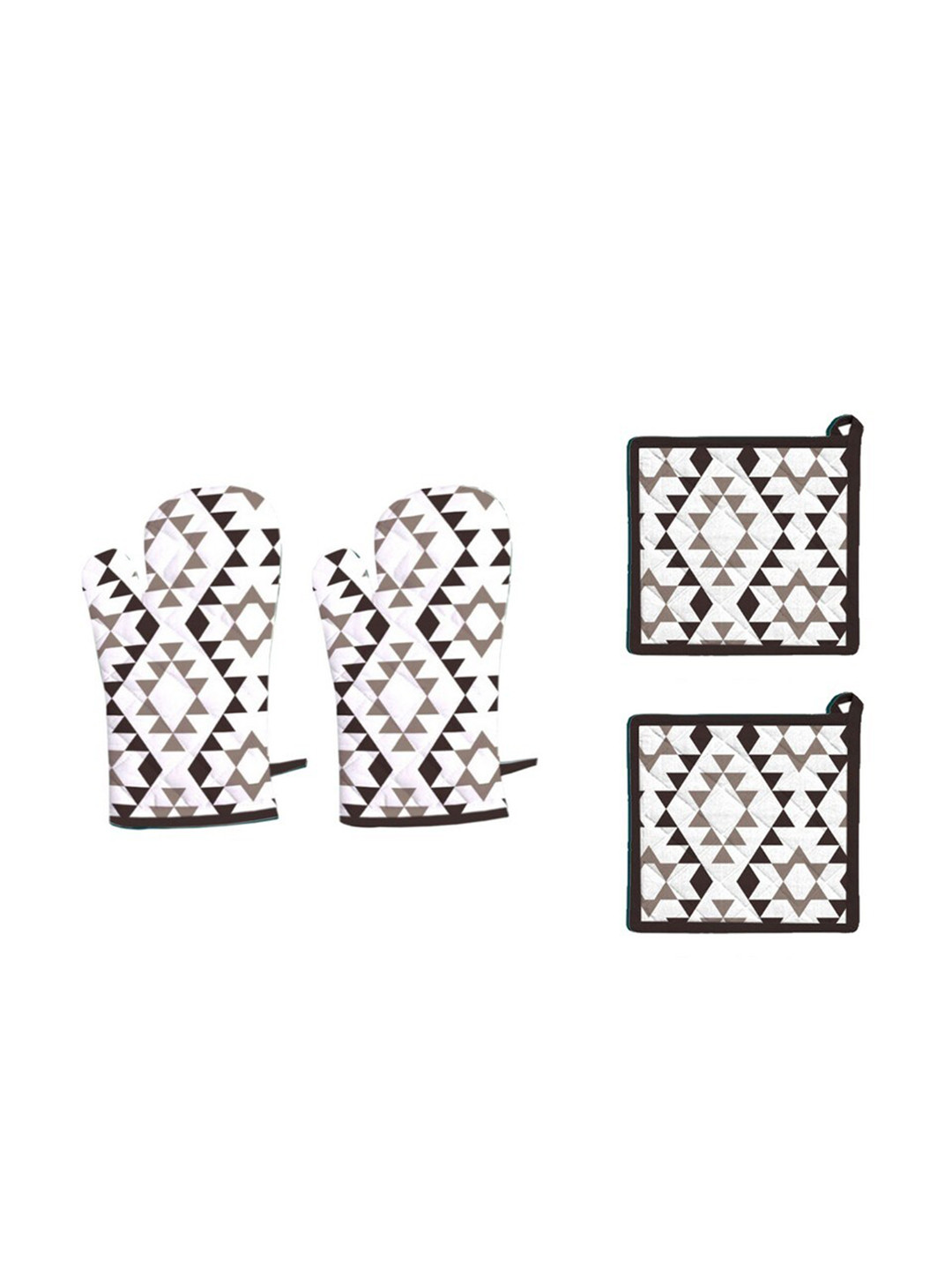 

Lushomes Set of 4 White & Grey Printed Cotton Oven Glove and Mitten Set