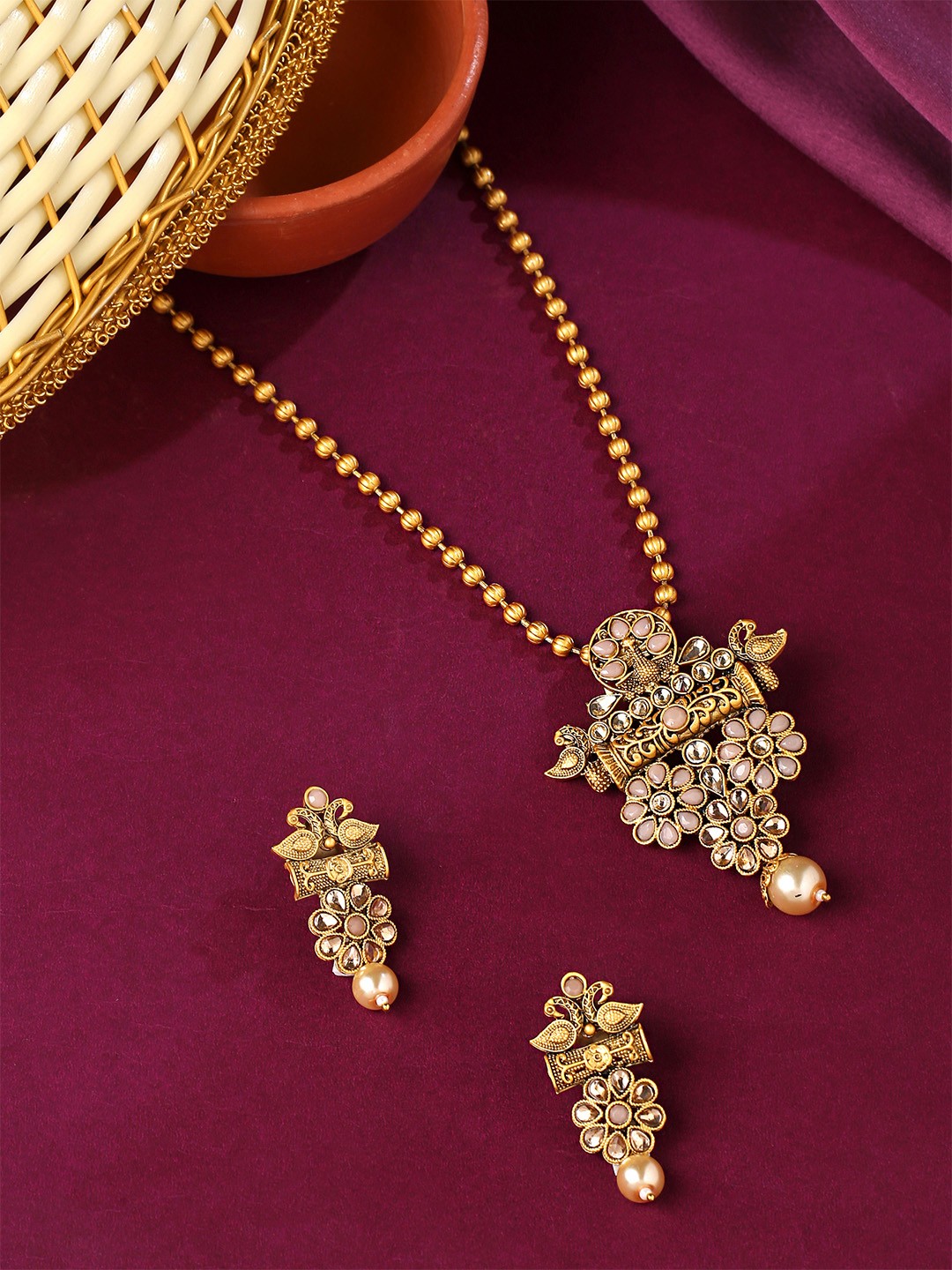 

Yellow Chimes Gold-Plated Stone Studded Jewellery Set