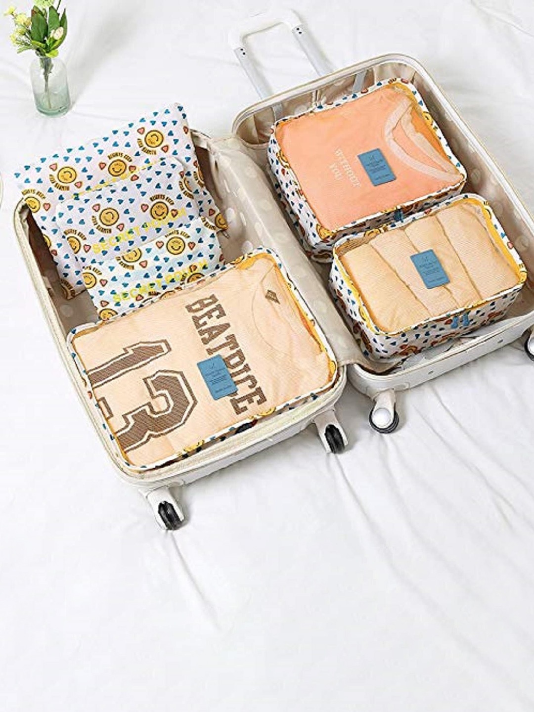 

HOUSE OF QUIRK Set Of 6 Yellow Printed Travel Organisers