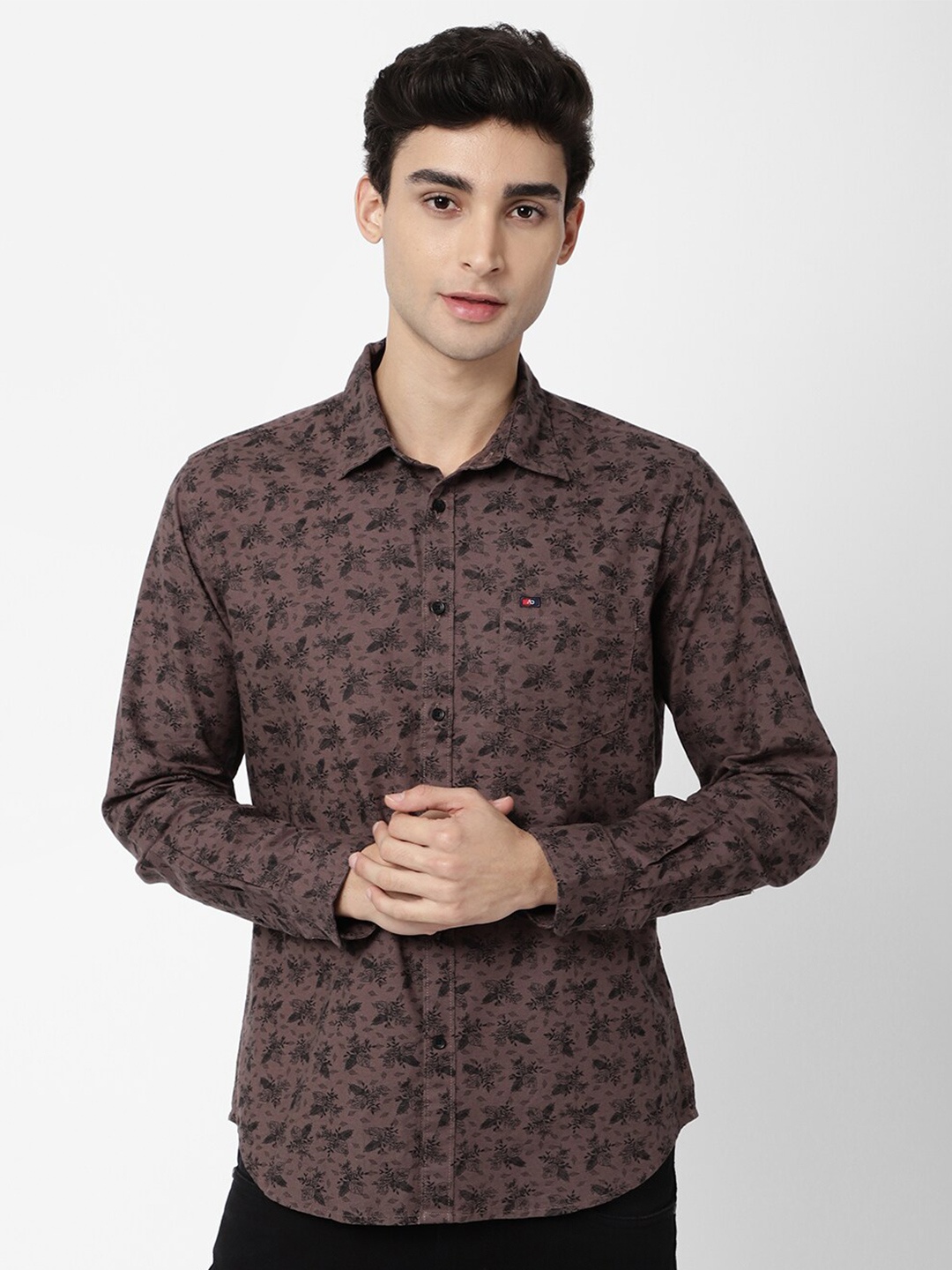 

AD By Arvind Men Brown Slim Fit Printed Cotton Casual Shirt