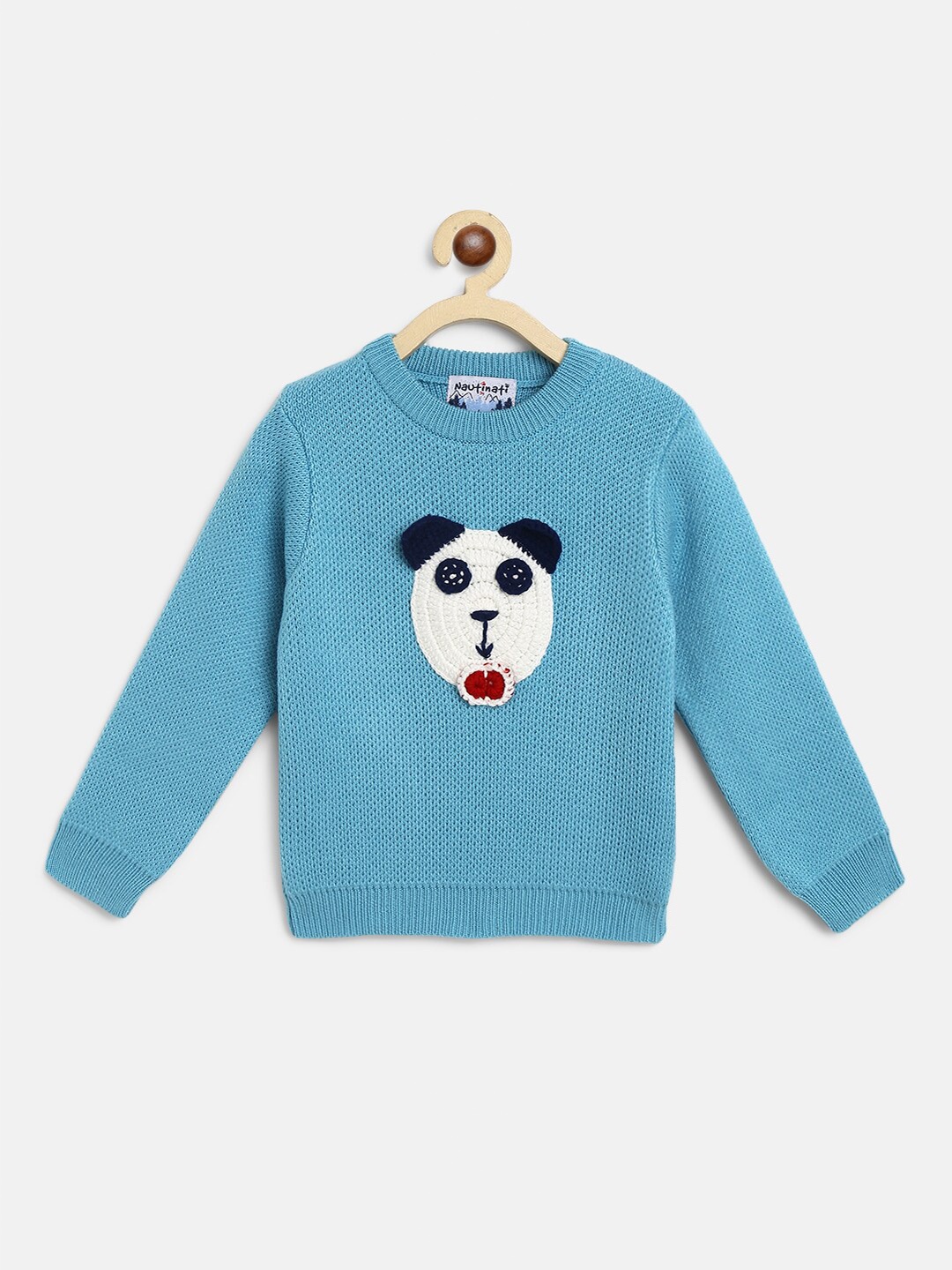 

Nauti Nati Boys Blue & White Acrylic Pullover with Applique Detail