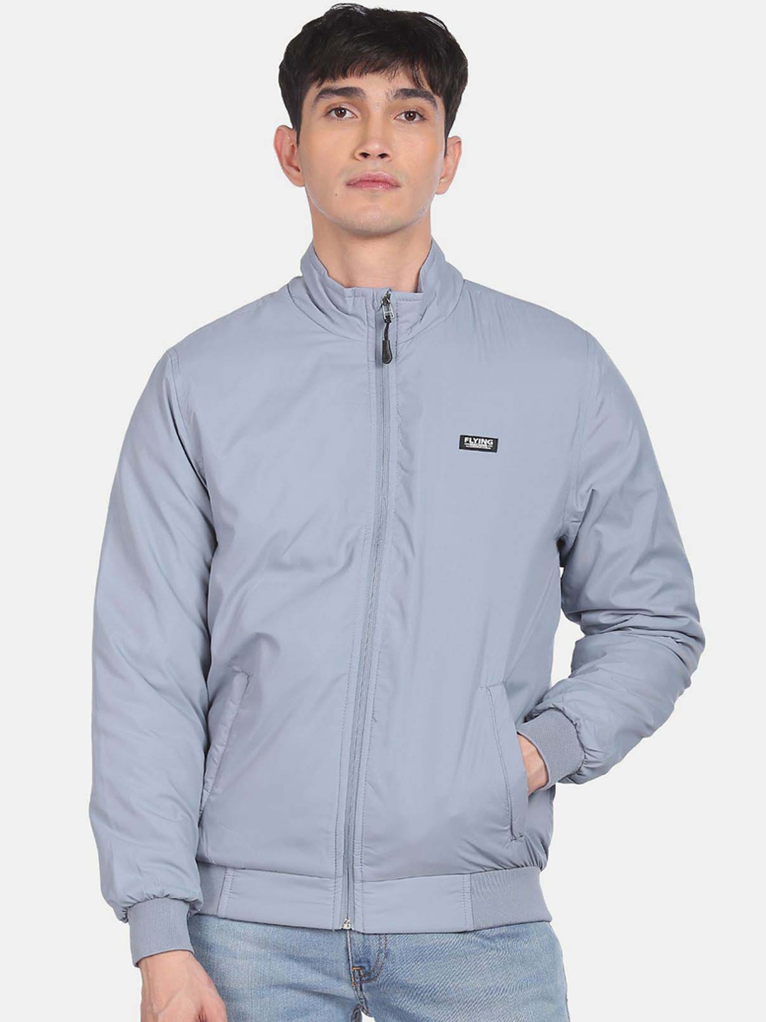 

Flying Machine Men Solid Blue Bomber Jacket