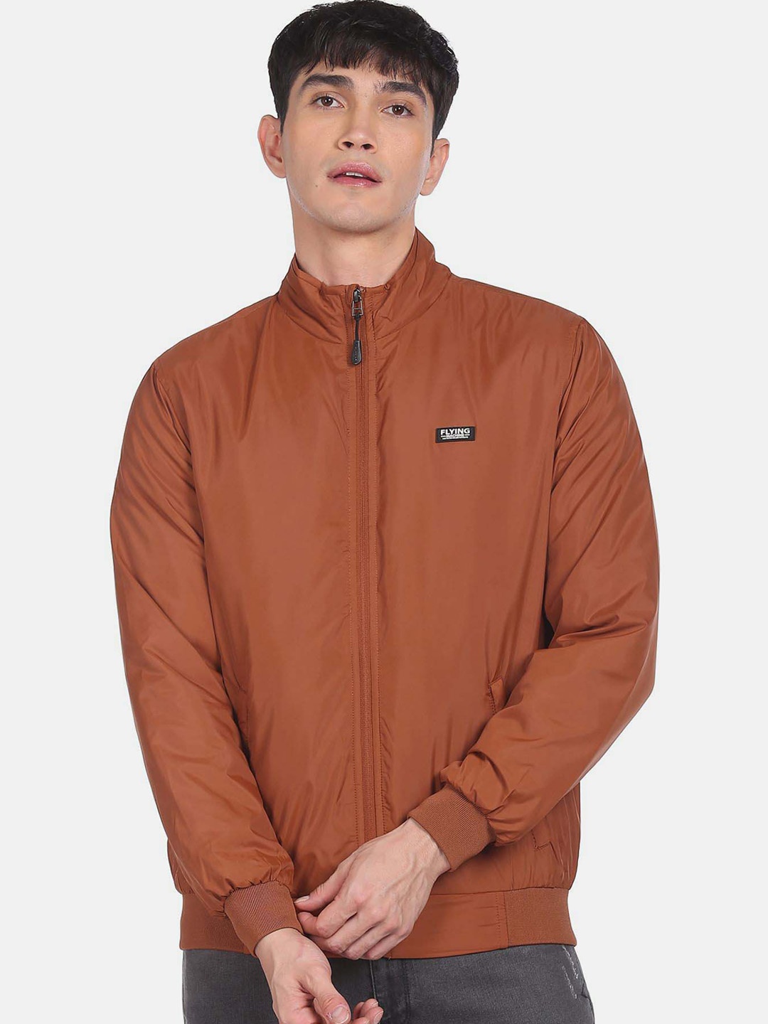 

Flying Machine Men Solid Orange Bomber Jacket