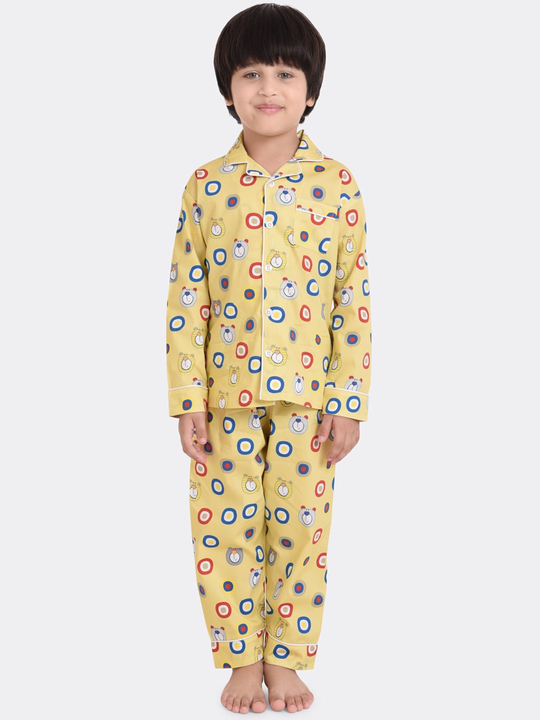 

KOOCHI POOCHI Unisex Kids Yellow & Red Pure Cotton Printed Night suit