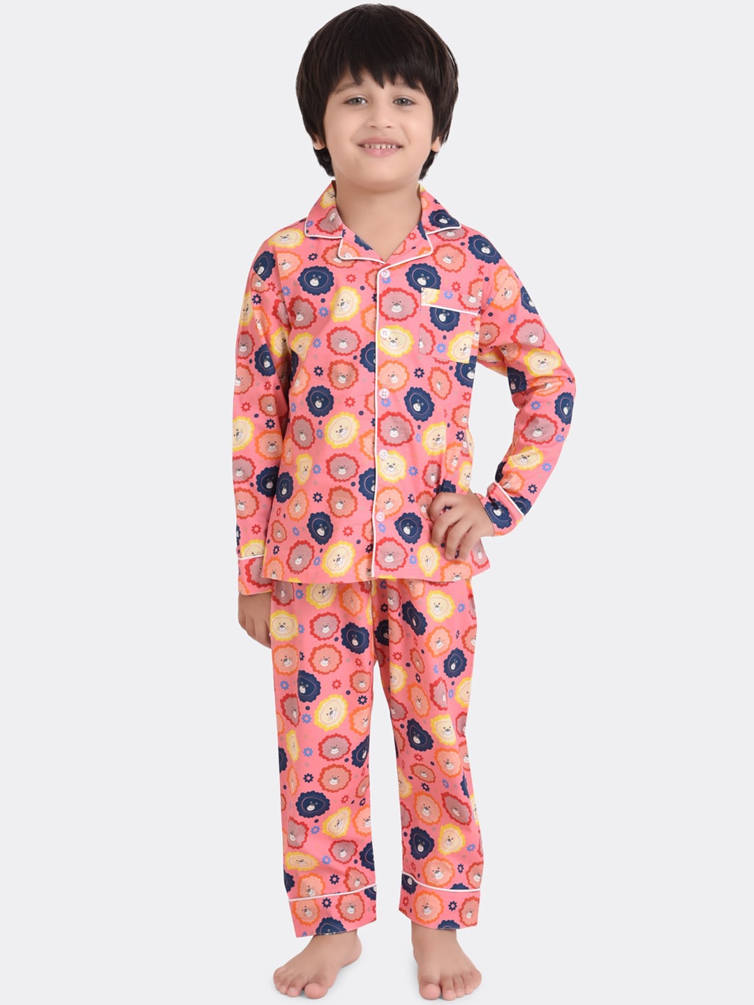 

KOOCHI POOCHI Unisex Kids Pink & Yellow Printed Pure Cotton Night suit NP2077