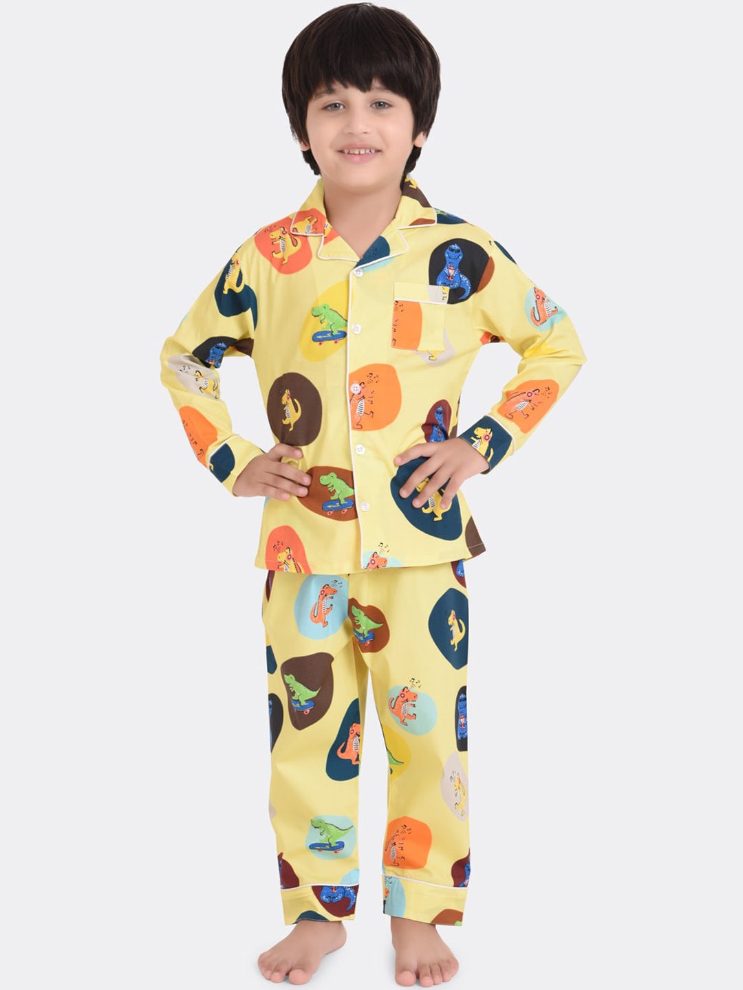 

KOOCHI POOCHI Boys Yellow & Blue Printed Pure Cotton Night suit NP2082