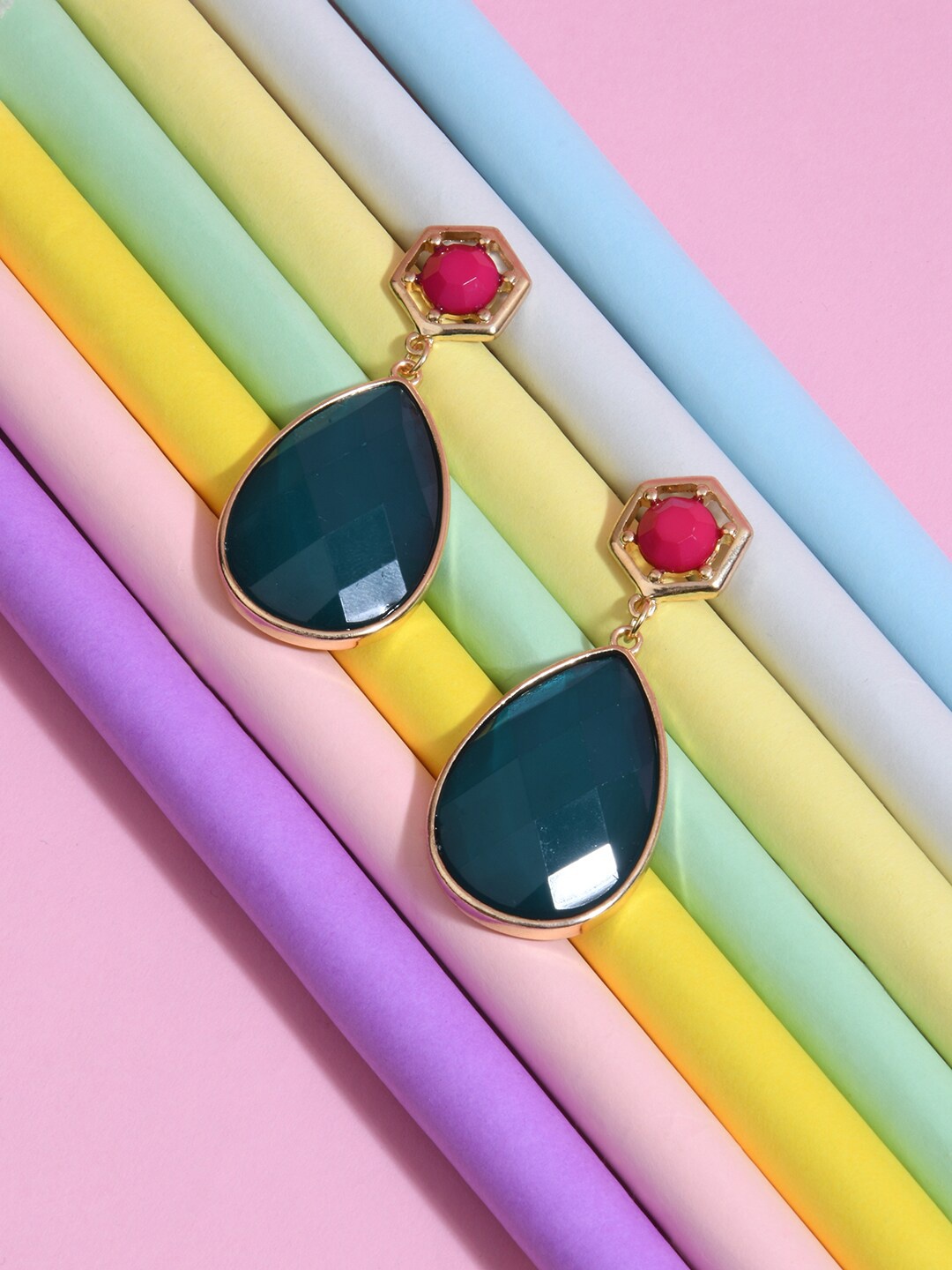 

Accessorize Women Green & Pink Oval Drop Earrings