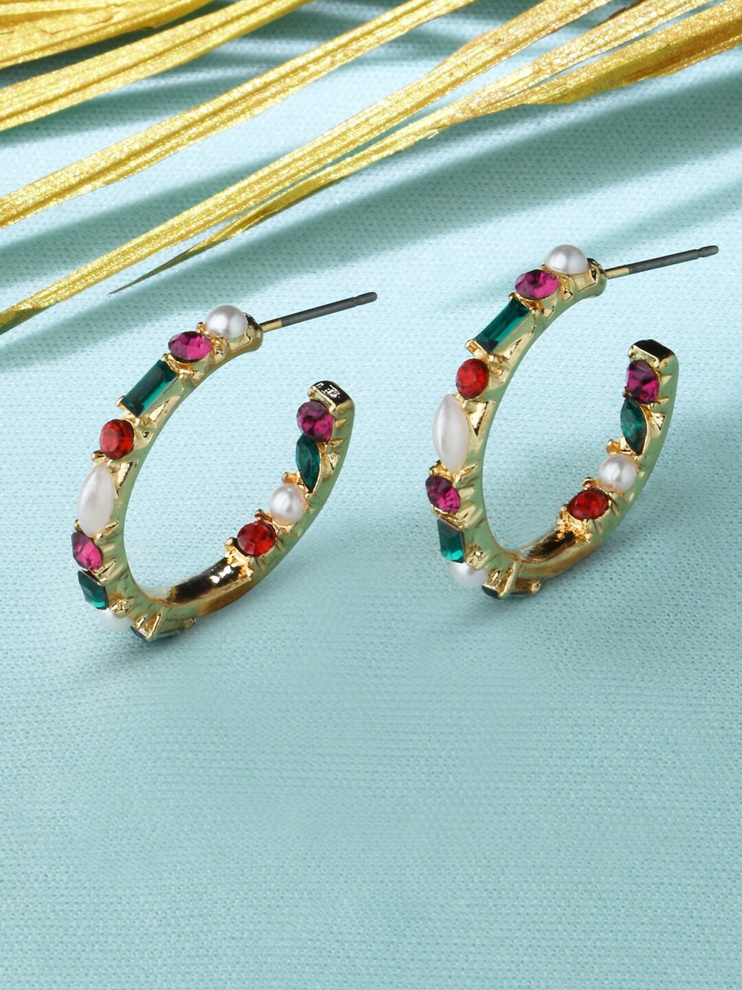 

Accessorize Women Gold-Toned & Pink Circular Half Hoop Earrings