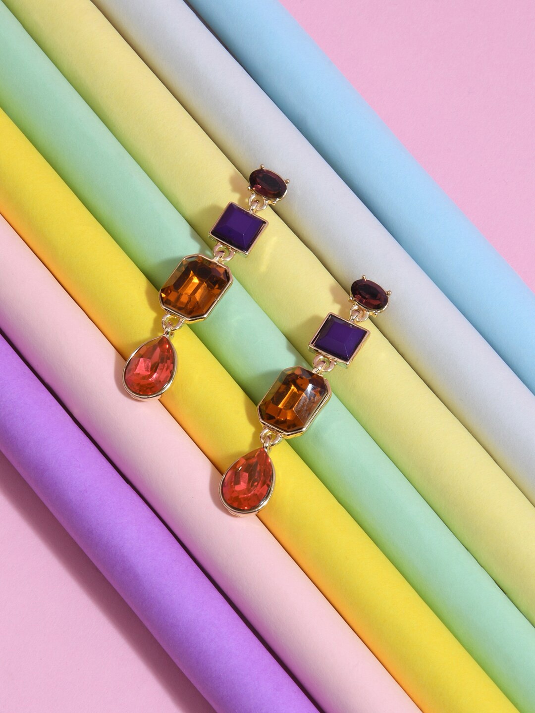 

Accessorize Amber Eclectic Stones Long Drop Earrings, Purple