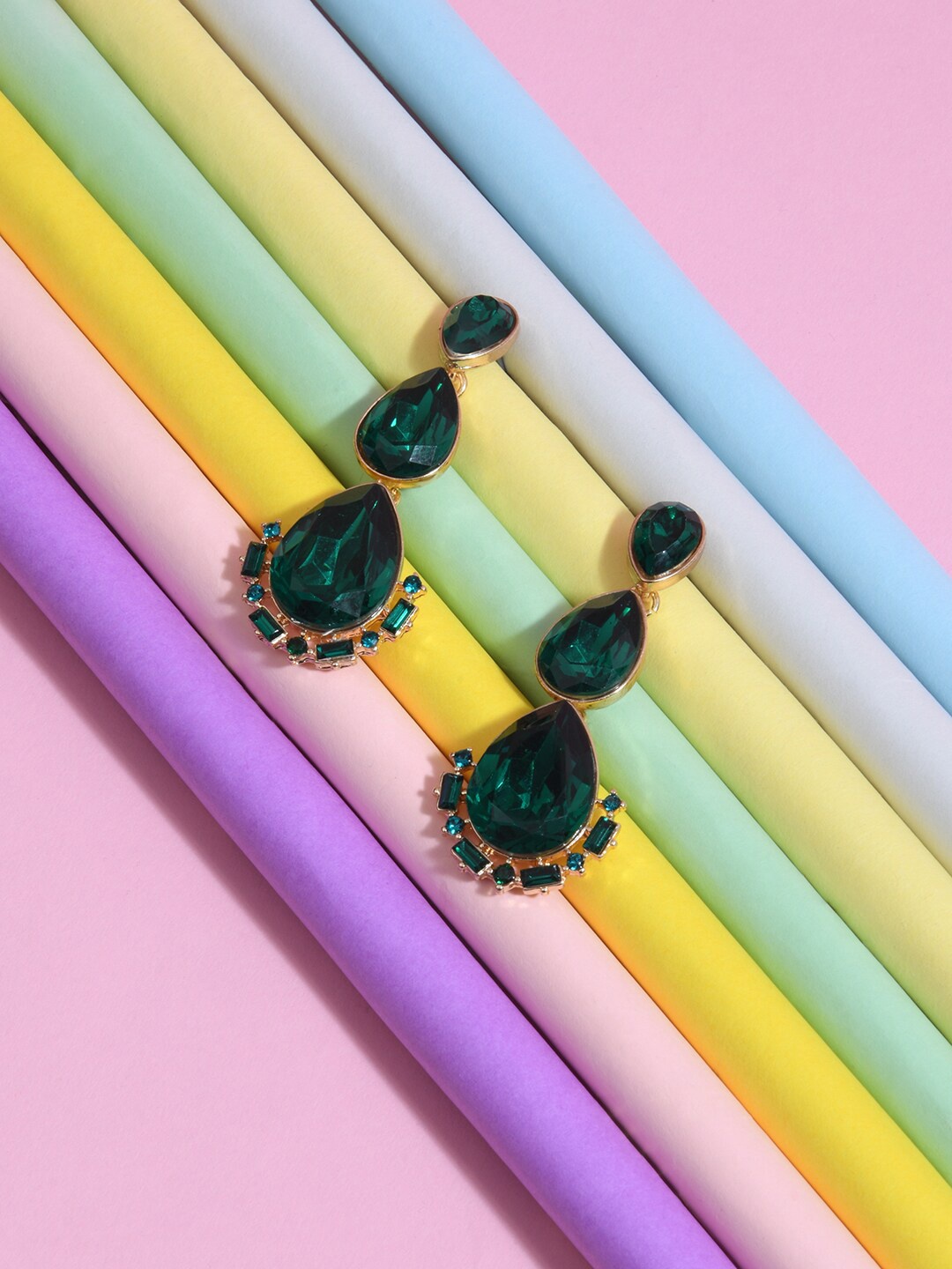 

Accessorize Contemporary Triple Eclectic Halo Drop Earrings, Green