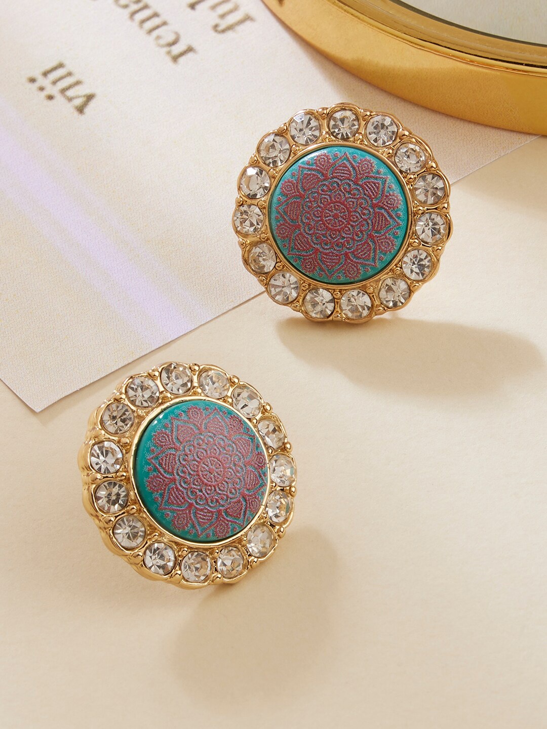 

Accessorize Gold-Toned & White Crystal Studded Circular Studs Earrings