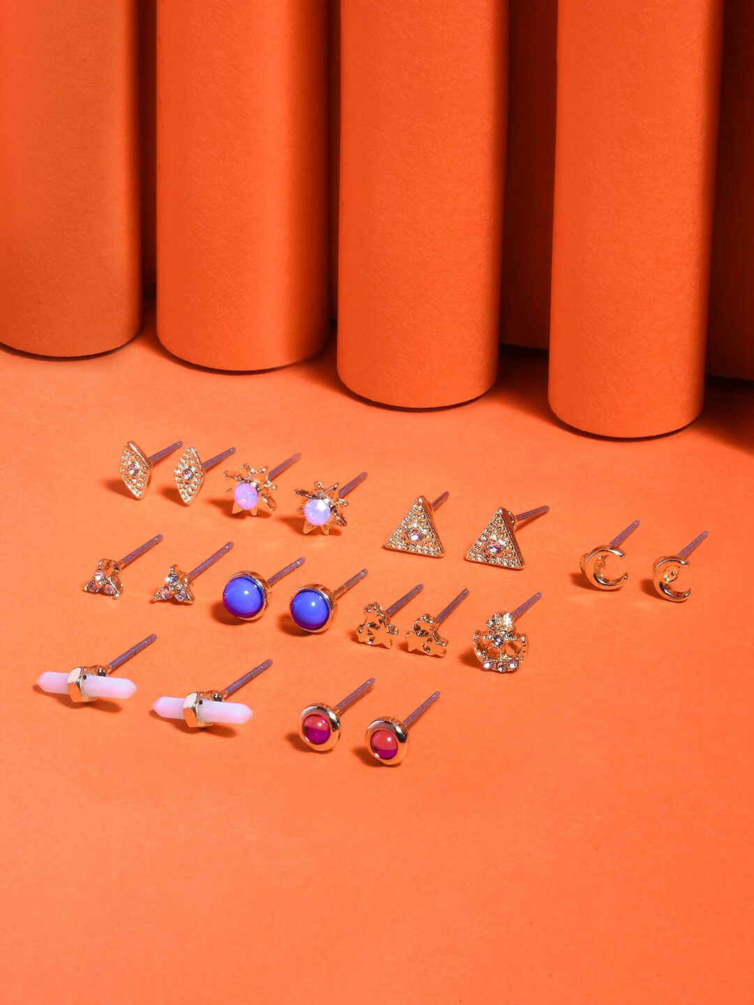 

Accessorize Set of 10 Contemporary Stud Earrings, Blue