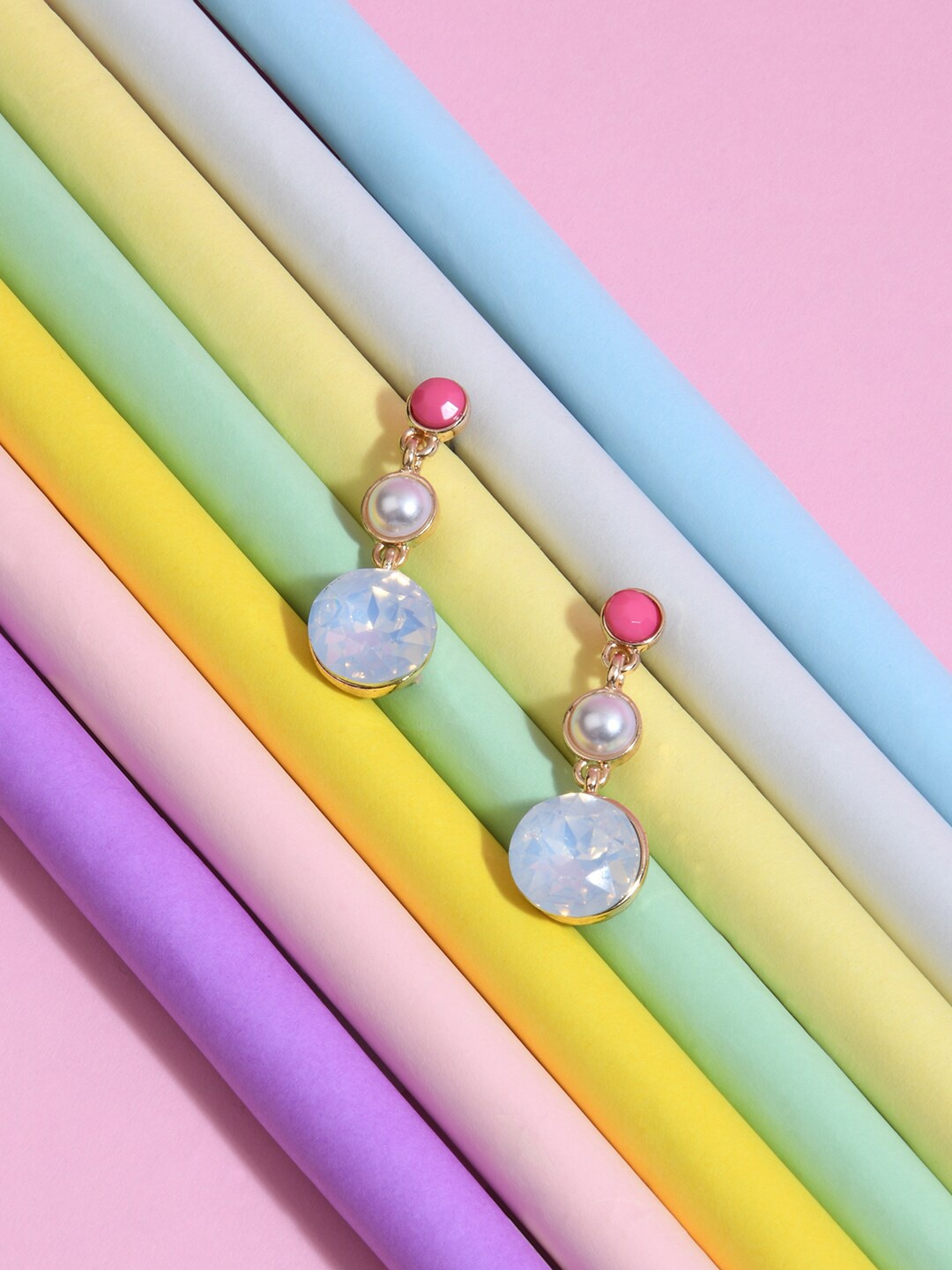 

Accessorize Circular Triple Gem Drop Earrings, Gold