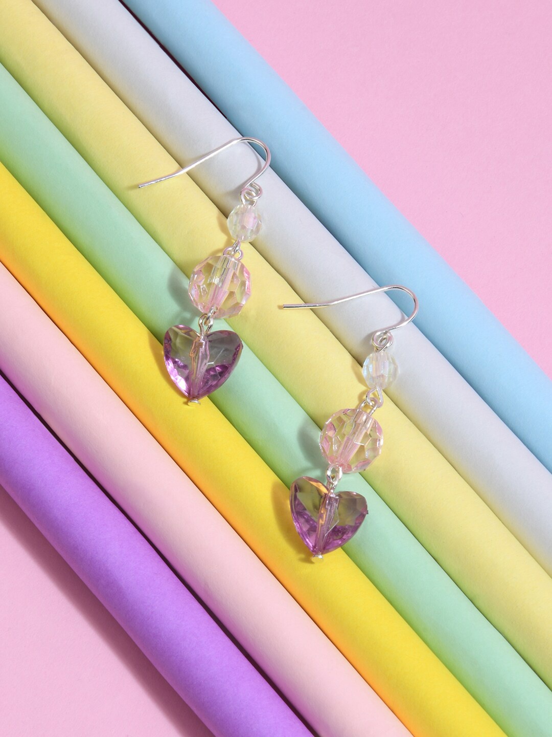 

Accessorize Triple Crystal Heart Shaped Drop Earrings, Purple