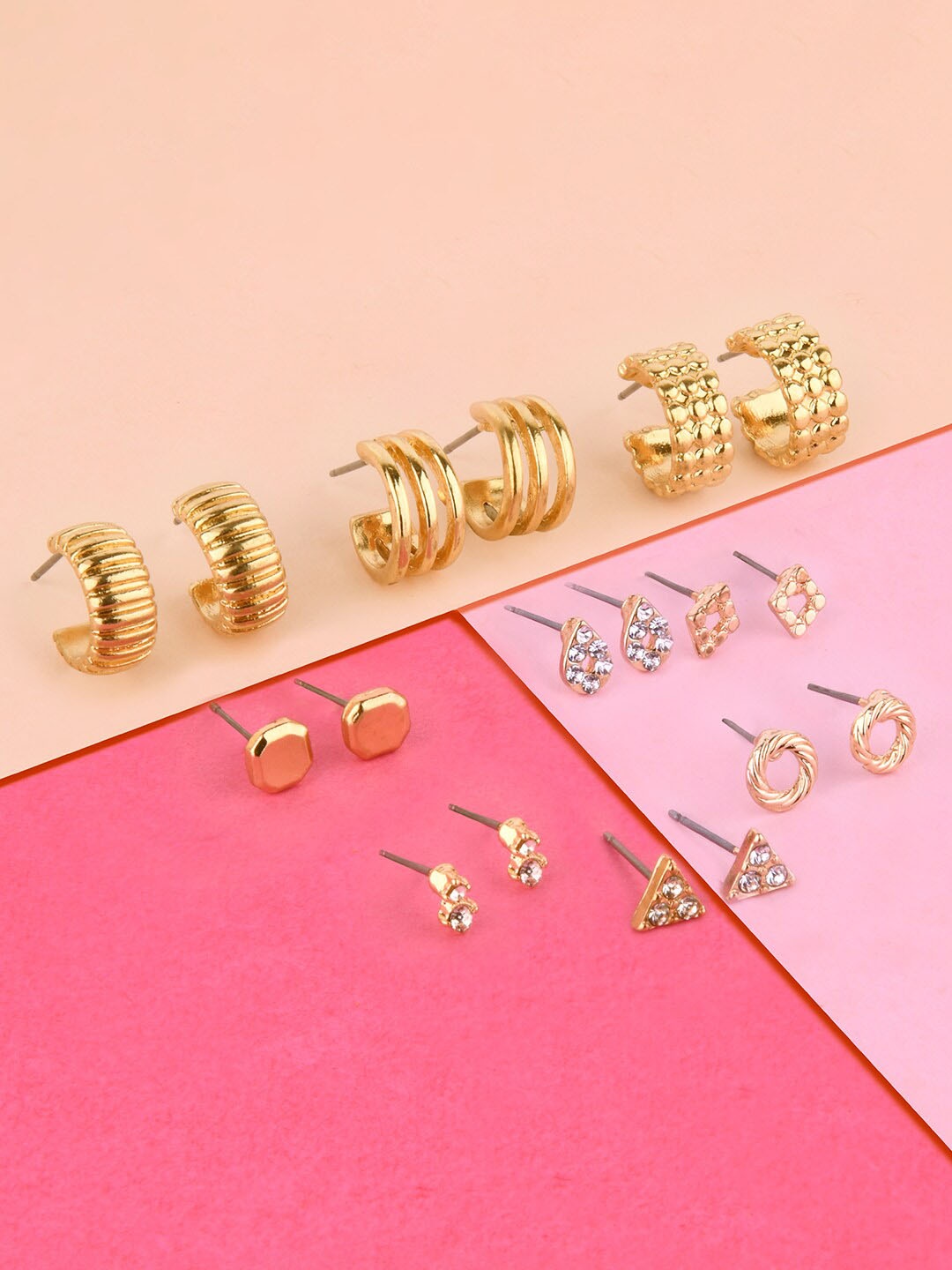 

Accessorize Pack Of 9 Gold-Toned Circular Studs Earrings