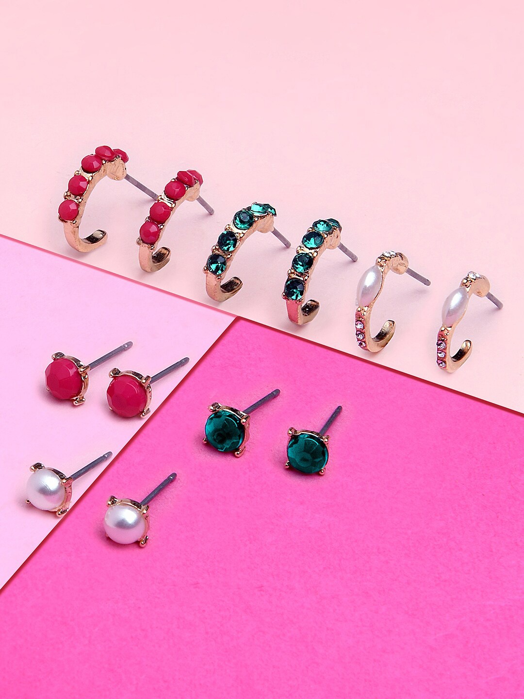 

Accessorize Set of 6 Circular Studs Earrings, Red