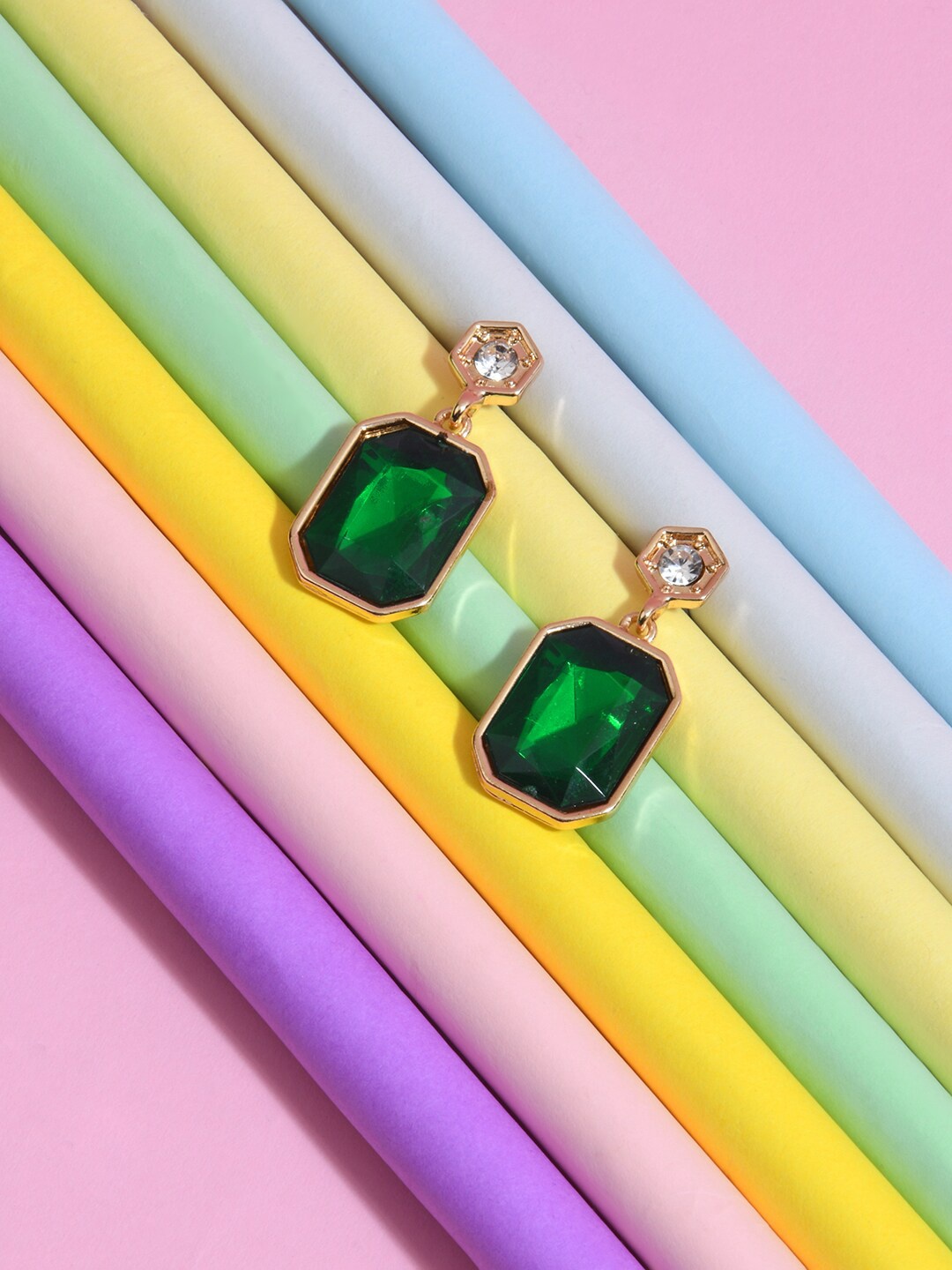

Accessorize Green & Gold-Toned Geometric Drop Earrings