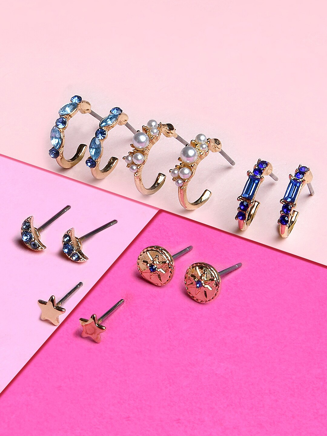 

Accessorize Blue Set Of 6 Pair Geometric Stud Earrings