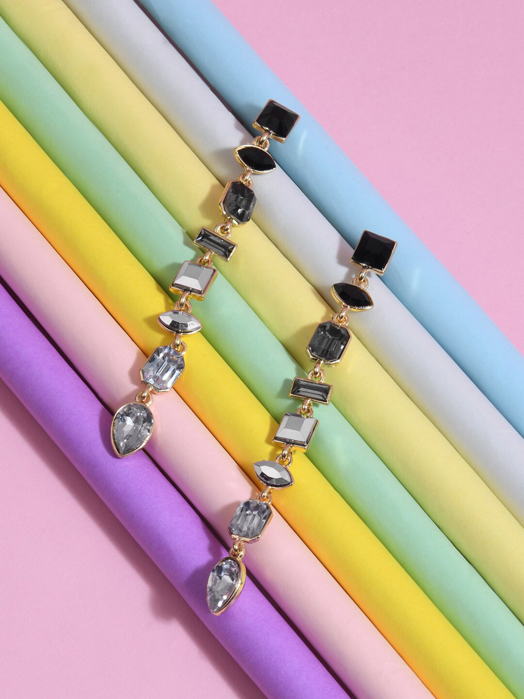 

Accessorize Stones Studded Geometric Eclectic Long Drop Earrings, Grey