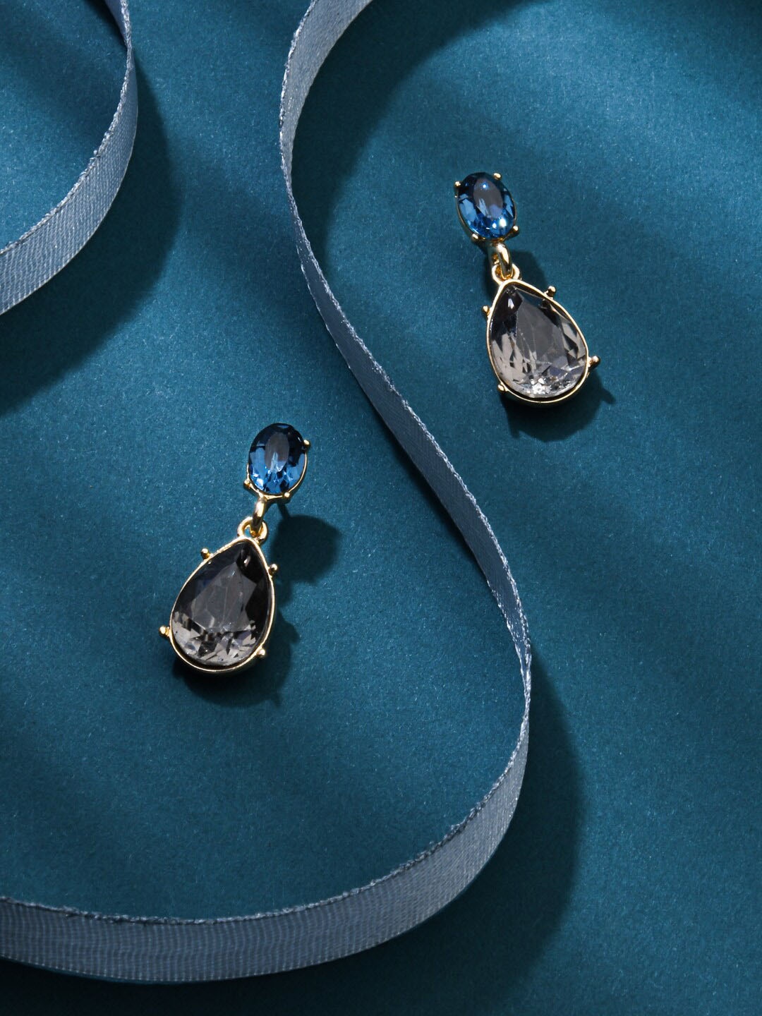 

Accessorize Stone Studded Teardrop Shaped Drop Earrings, Blue