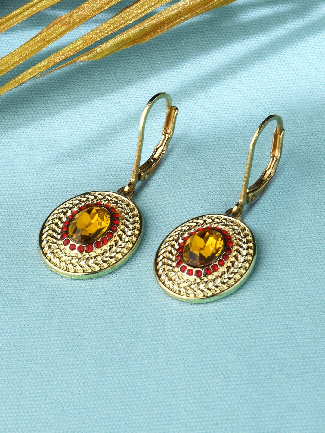 

Accessorize Orange & Gold Plated Circular Drop Earrings