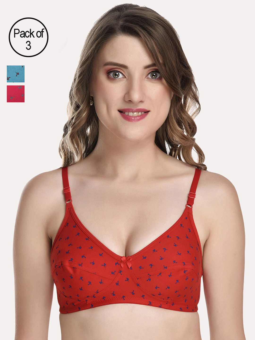 

Softskin Women Red & Pink Pack Of 3 Floral Cotton Bra
