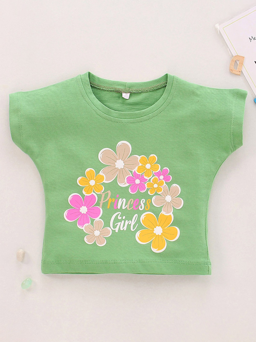 

Enfance Girls Green Printed Monochrome T-shirt