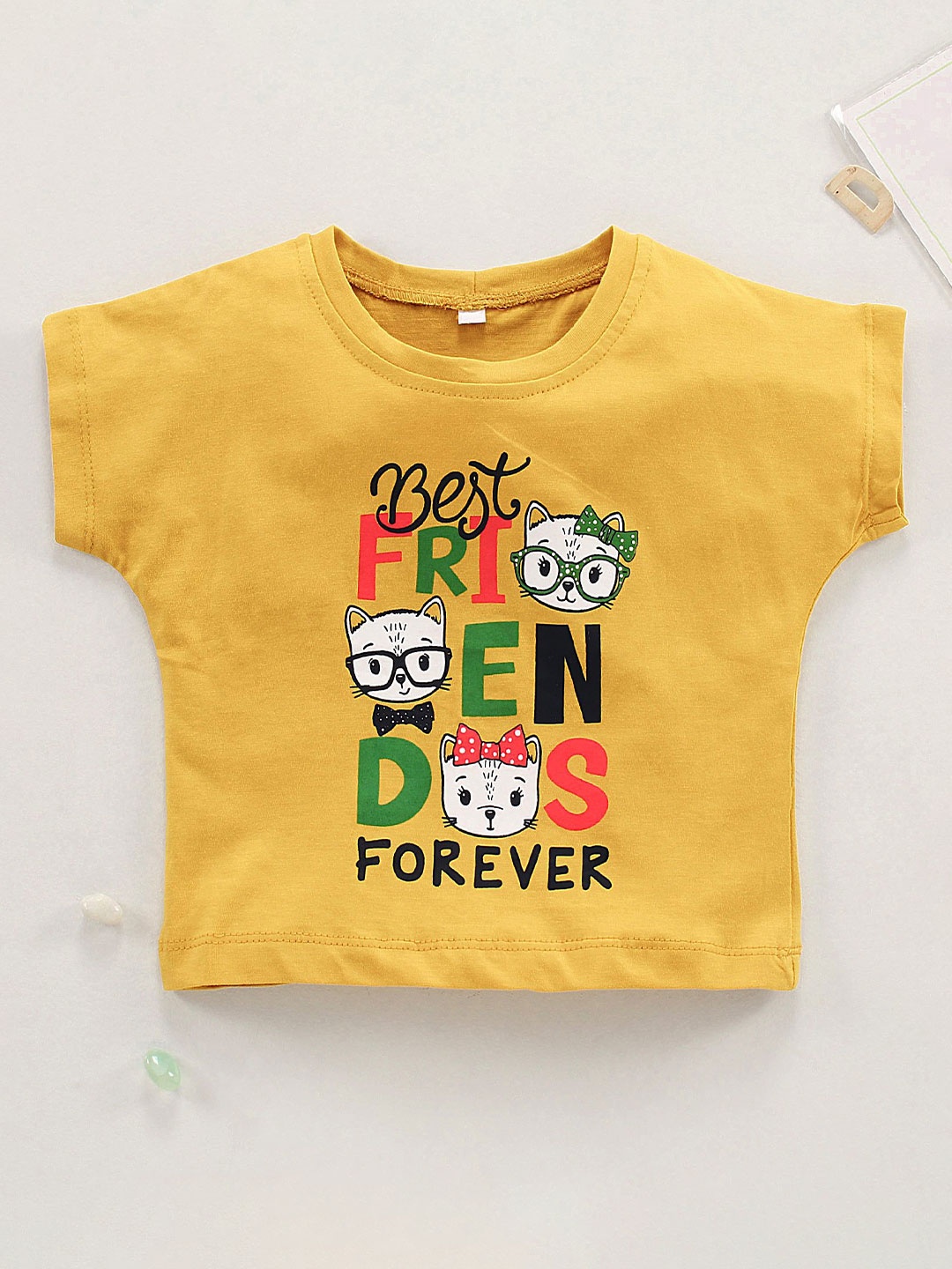 

Enfance Girls Yellow Typography Printed Extended Sleeves T-shirt