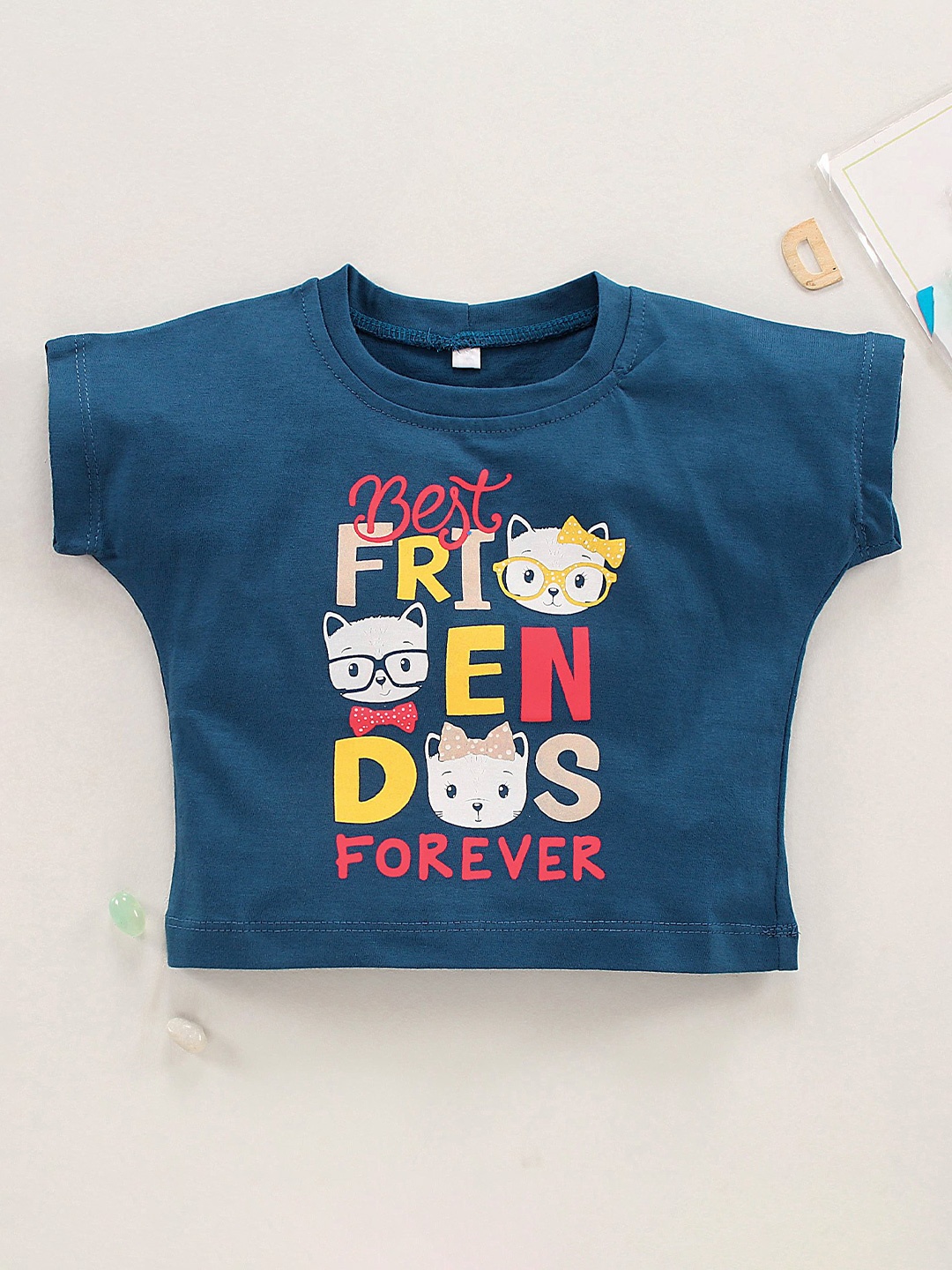 

Enfance Girls Blue Typography Printed Extended Sleeves T-shirt