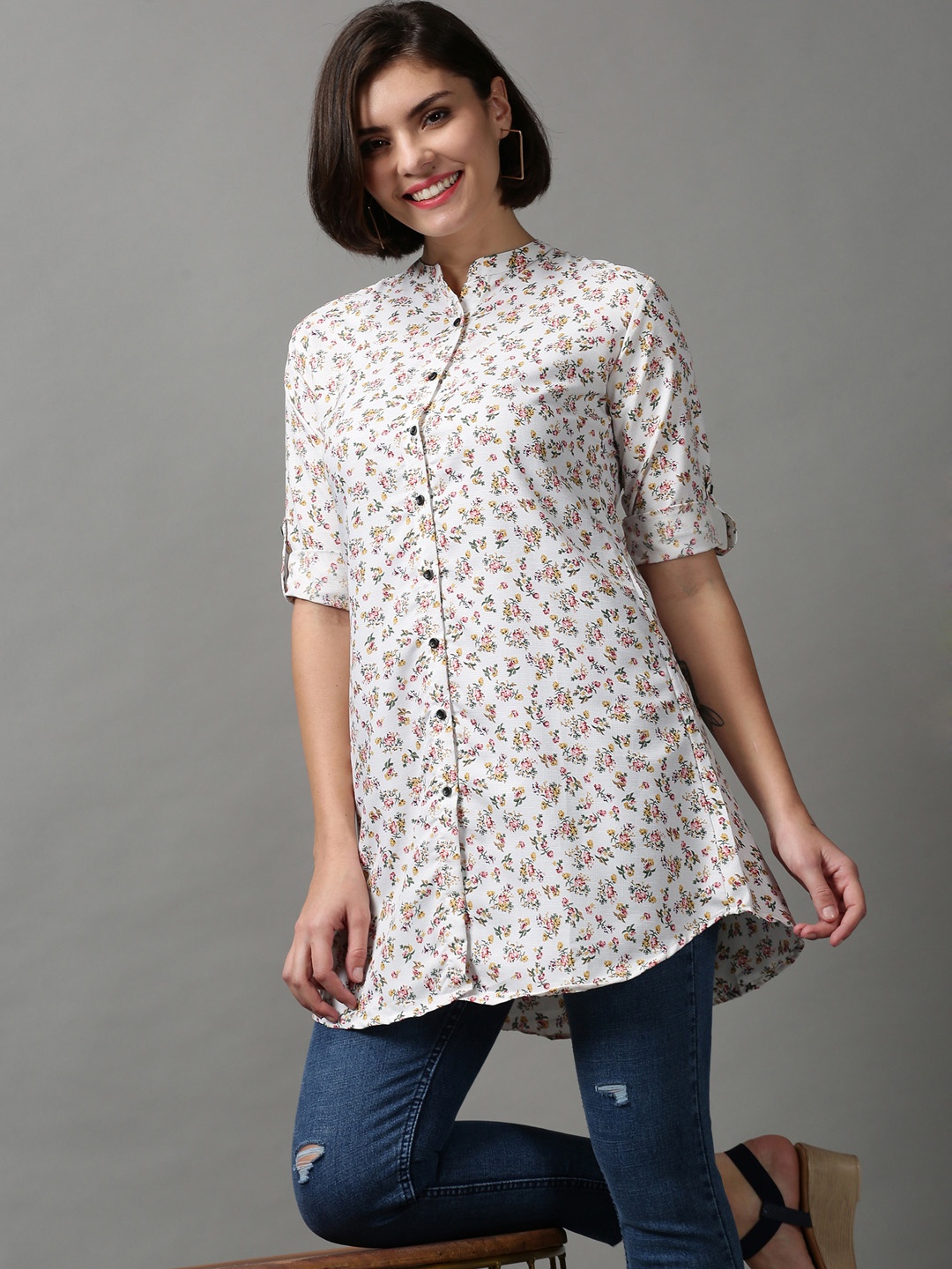 

SHOWOFF Women Off White Floral Printed Casual Shirt