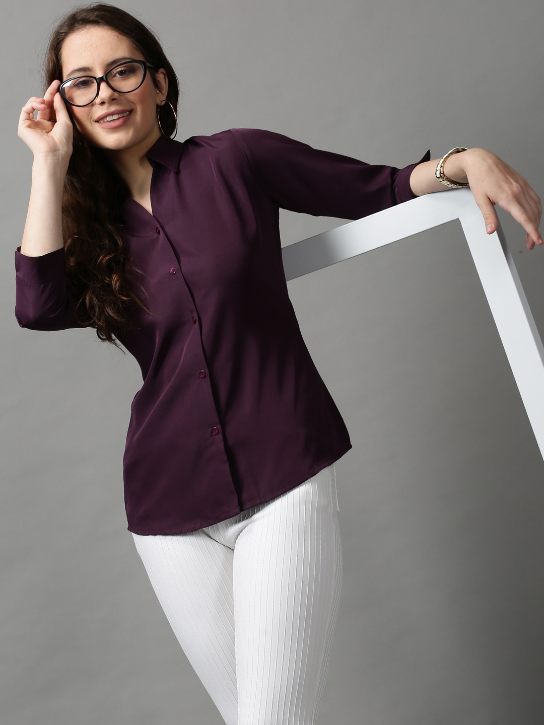 

SHOWOFF Women Violet Slim Fit Solid Casual Shirt