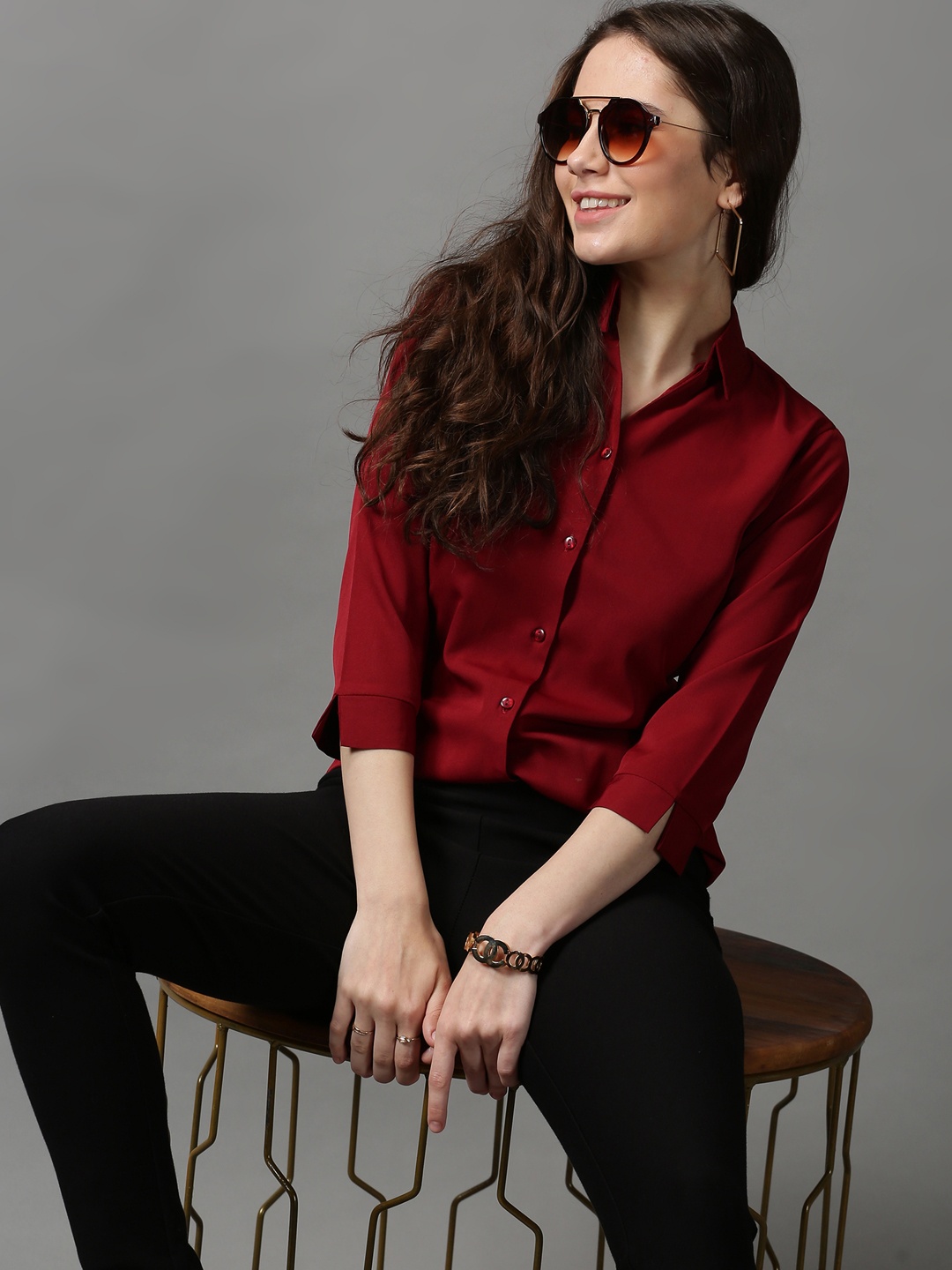 

SHOWOFF Women Maroon Solid Casual Shirt