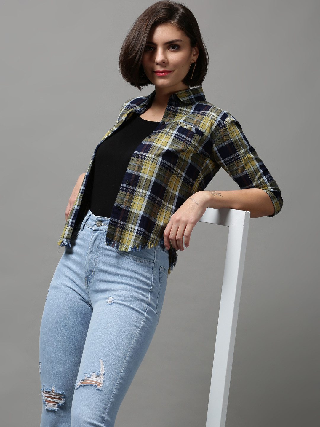

SHOWOFF Women Yellow Tartan Checked Casual Shirt