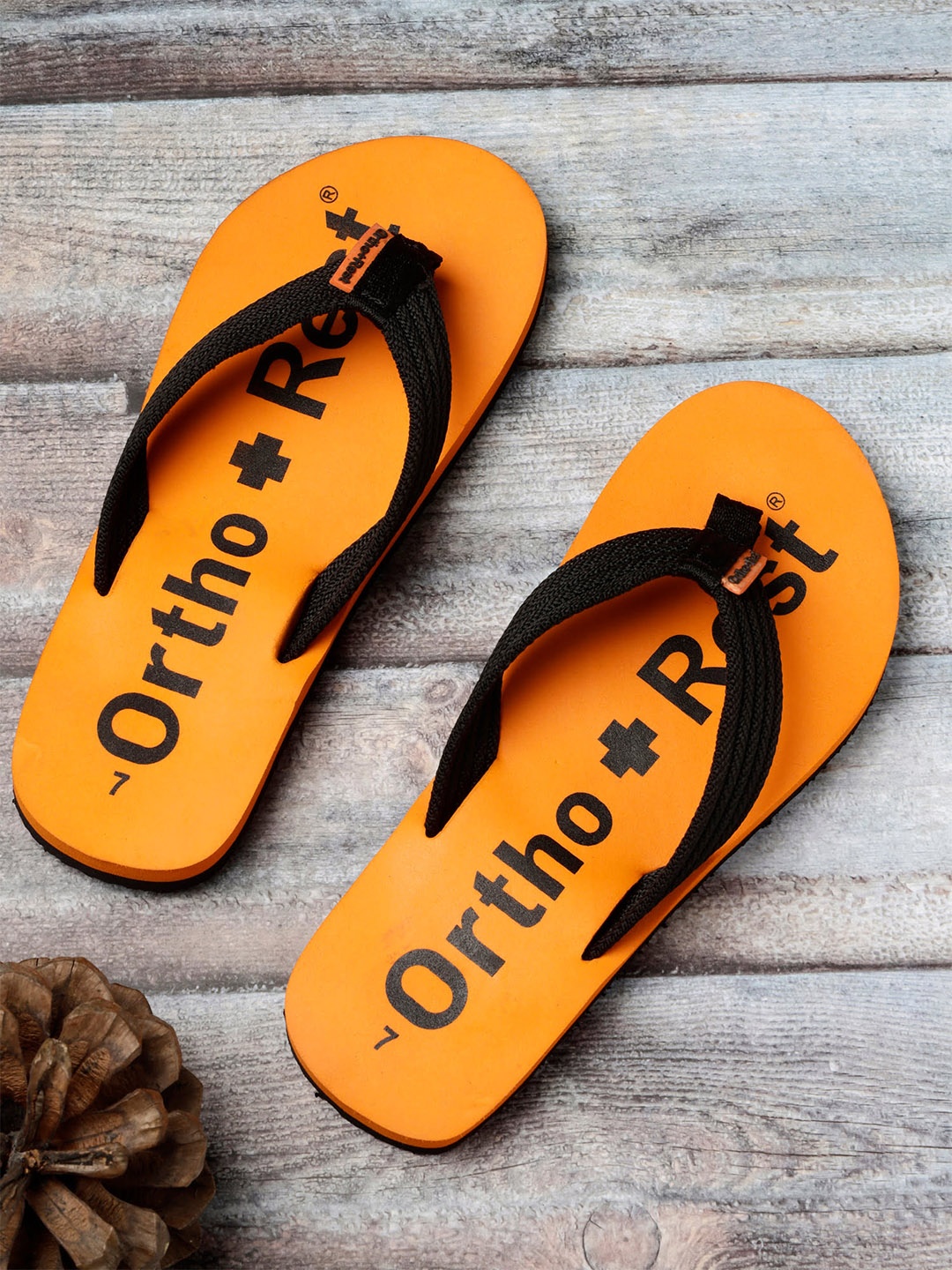 

Ortho Rest Men Orange & Black Printed Thong Flip-Flops