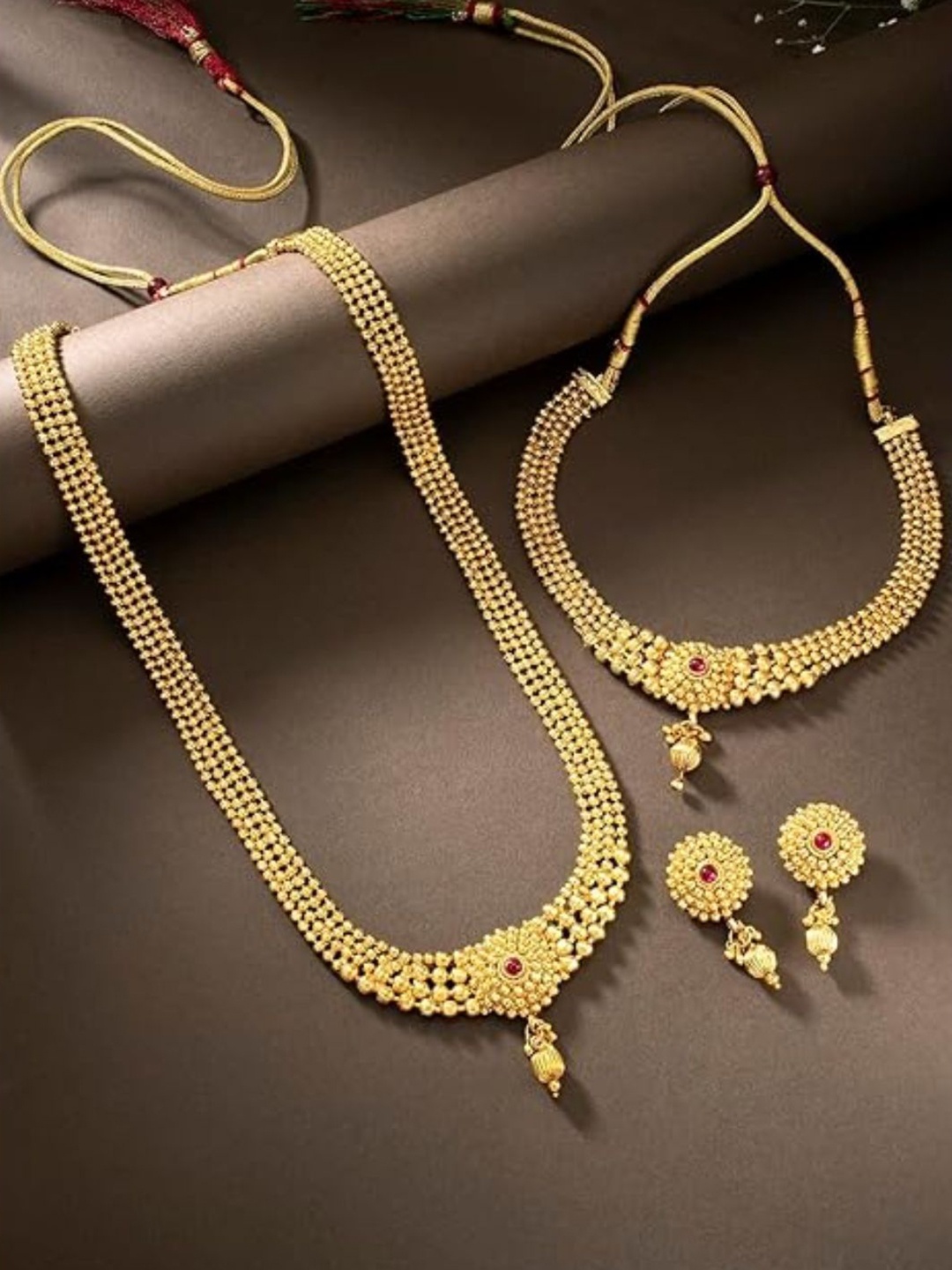 

I Jewels Maroon Gold-Plated Jewellery Set