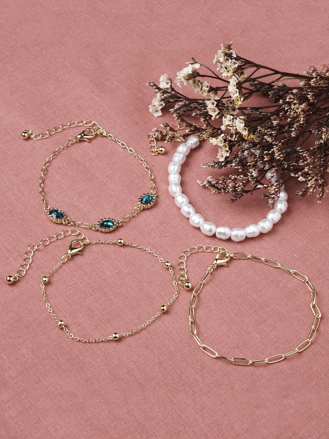 

Accessorize Women Pack of 4 & White Pearls Bracelet, Gold