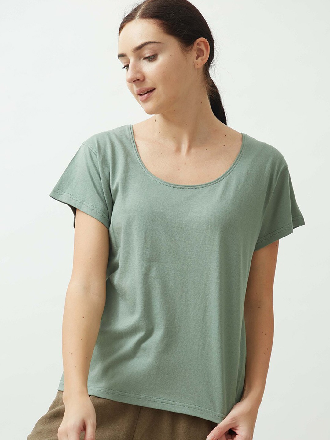 

Saltpetre Women Green Solid Organic Cotton T-shirt