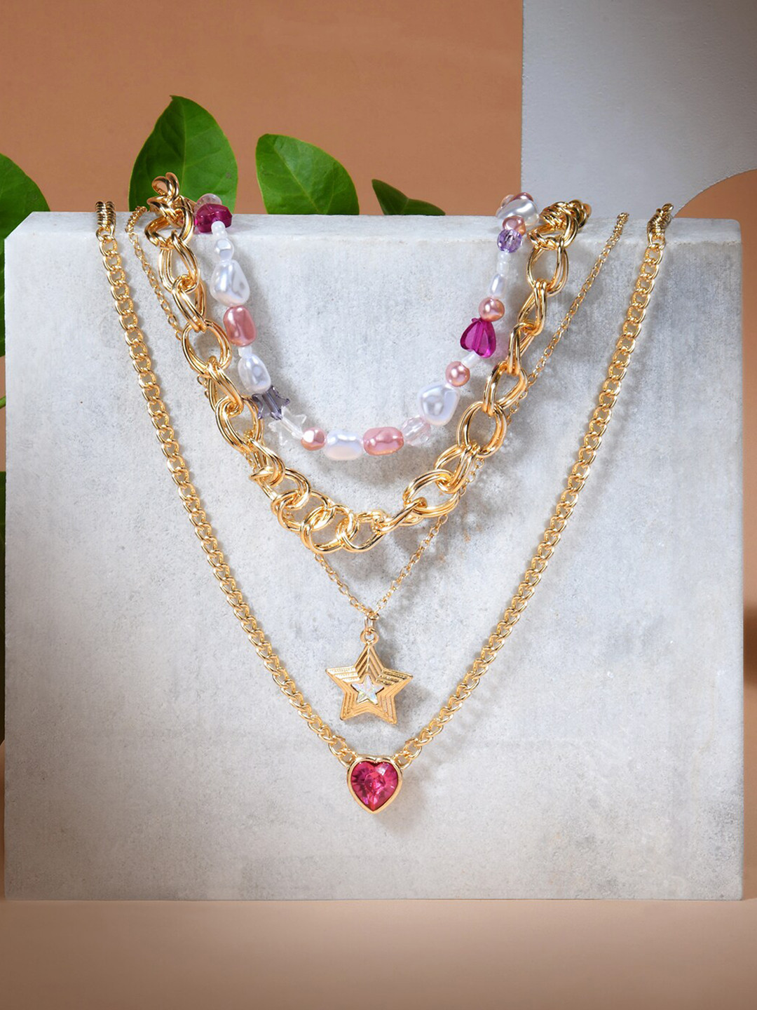 

Accessorize Women Beads & Stars Multirow Necklace, Gold
