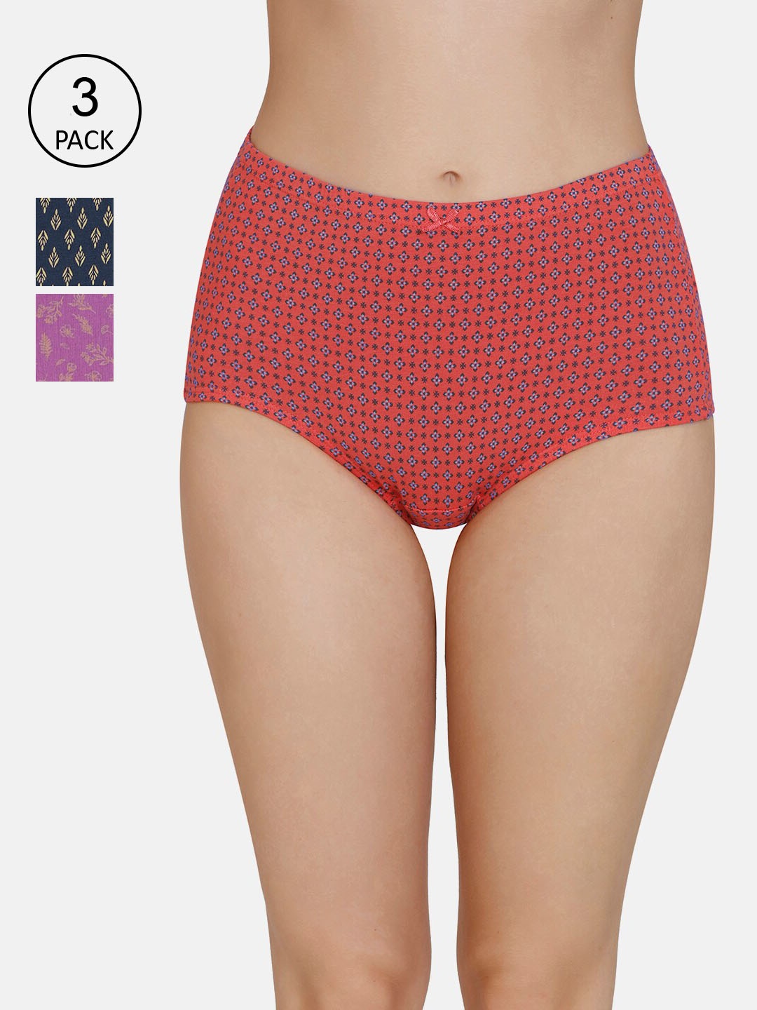 

Amante Women Pack of 3 Printed High-Rise High Waist Basic Briefs, Purple