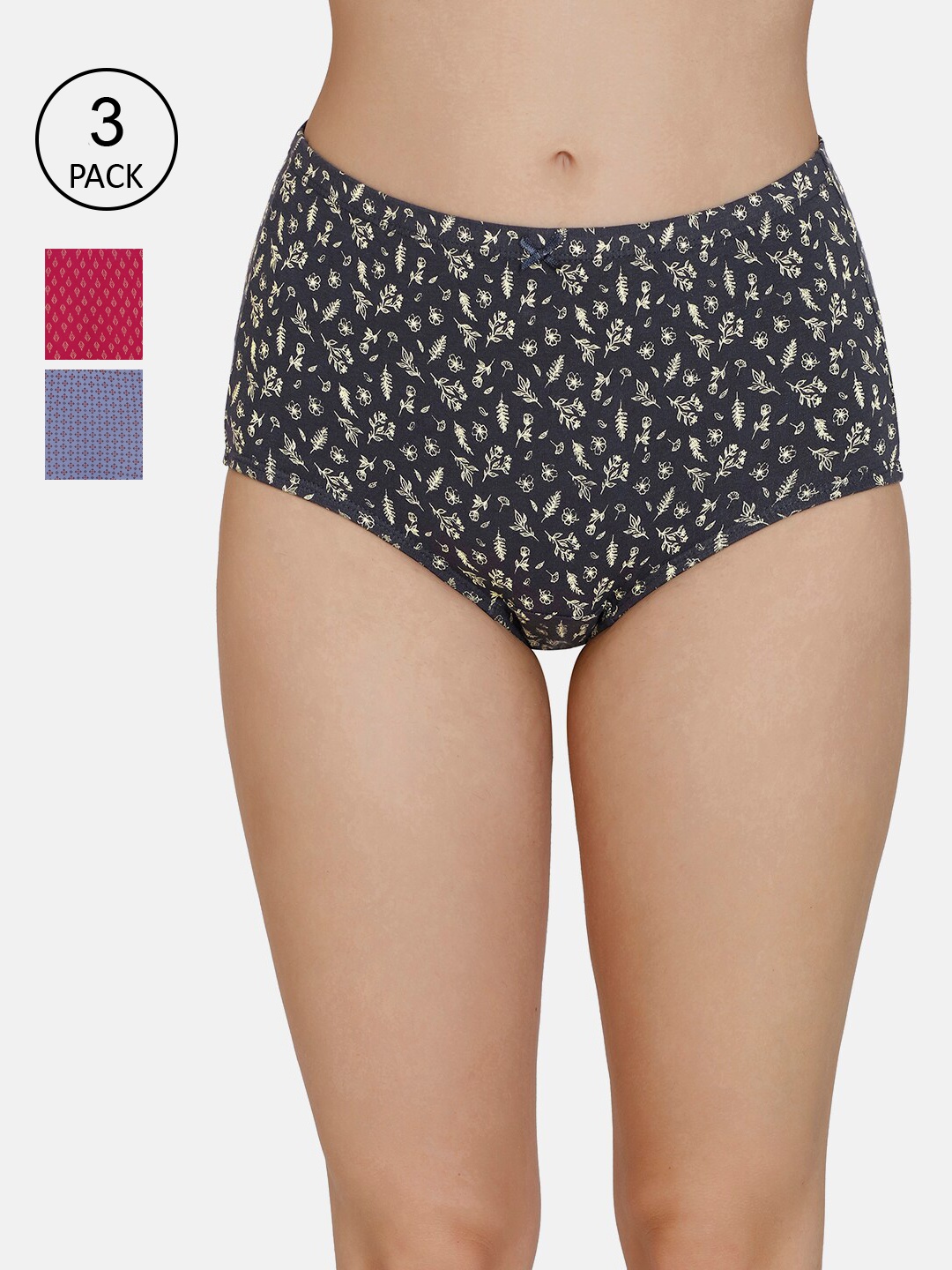 

Amante Women Pack of 3 Printed High-Rise High Waist Basic Briefs, Blue