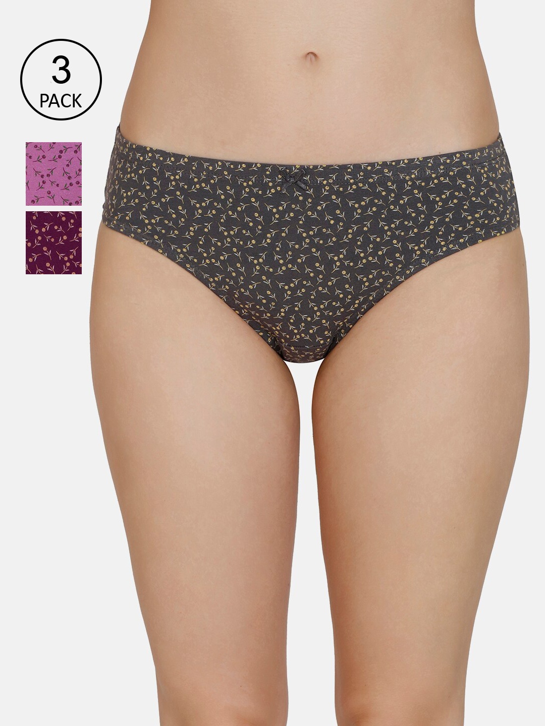 

Amante Women Printed Pack of 3 Mid Rise Bikini Briefs PPK33105, Purple