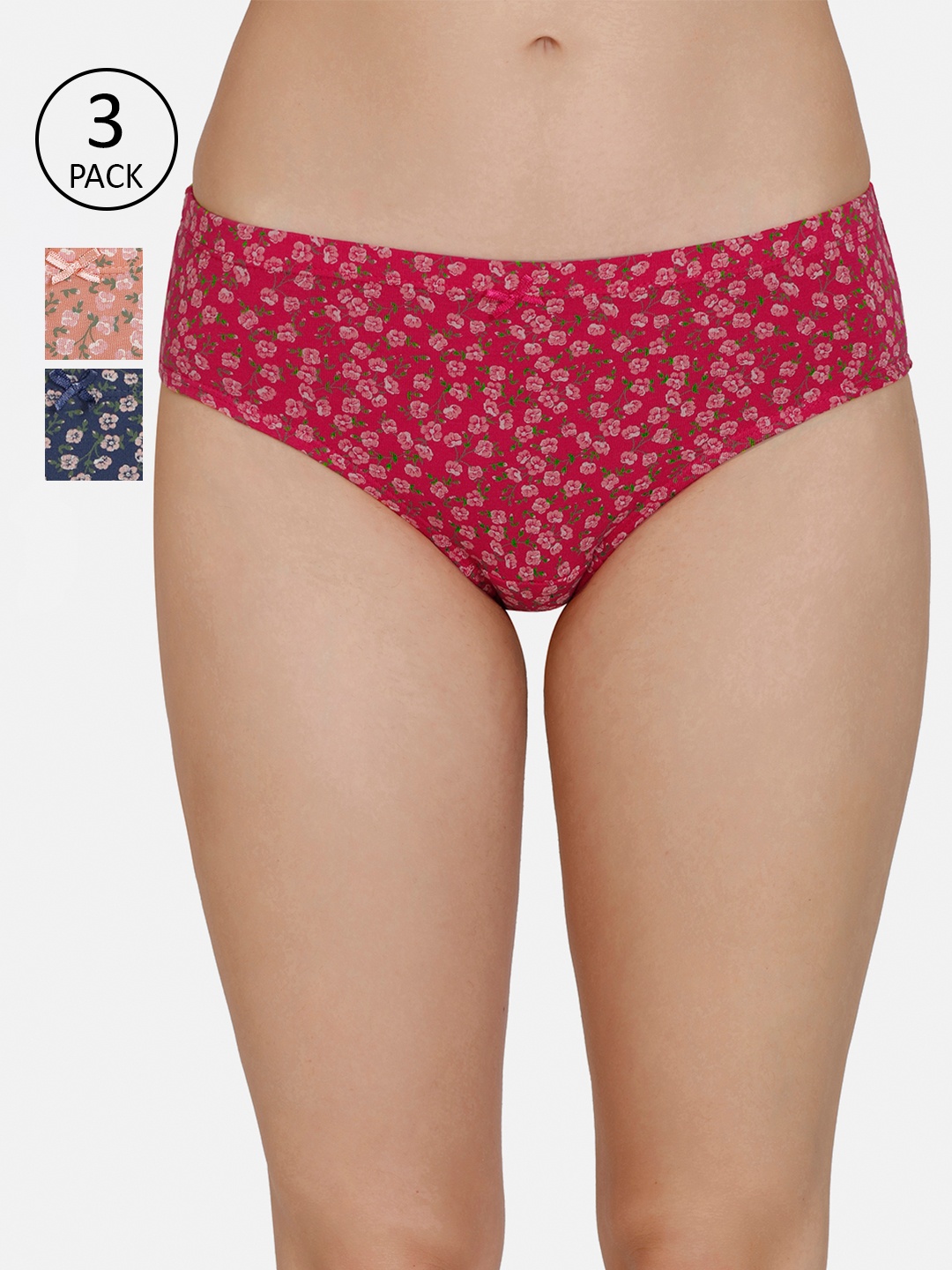 

Amante Women Printed Pack of 3 Mid Rise Bikini Brief - PPK33105, Pink