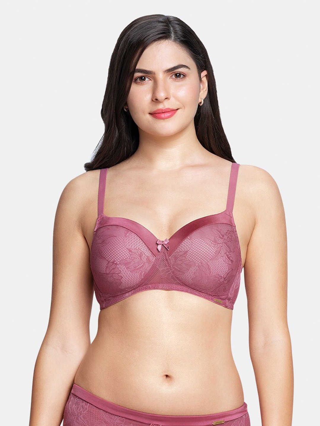 

Amante Padded Wirefree Satin Touch Lace Bra - BRA87901, Pink