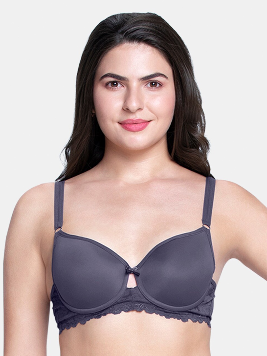 

Amante Padded Wired Strappy Bliss Lace Bra - BRA88201, Grey