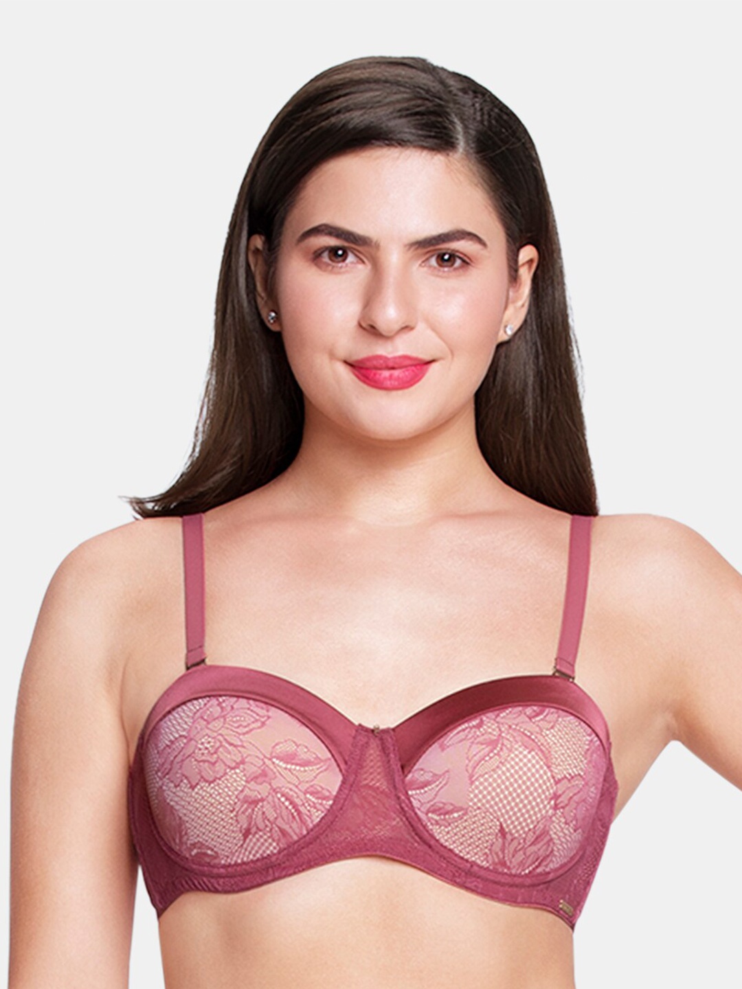 

Amante Padded Wired Satin Touch Strapless Lace Bra BRA88101, Purple