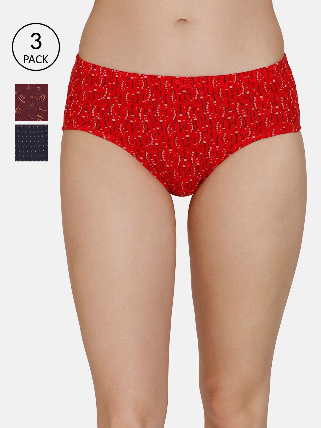 

Amante Women Printed Pack of 3 Mid Rise Hipster Brief - PPK43105, Red